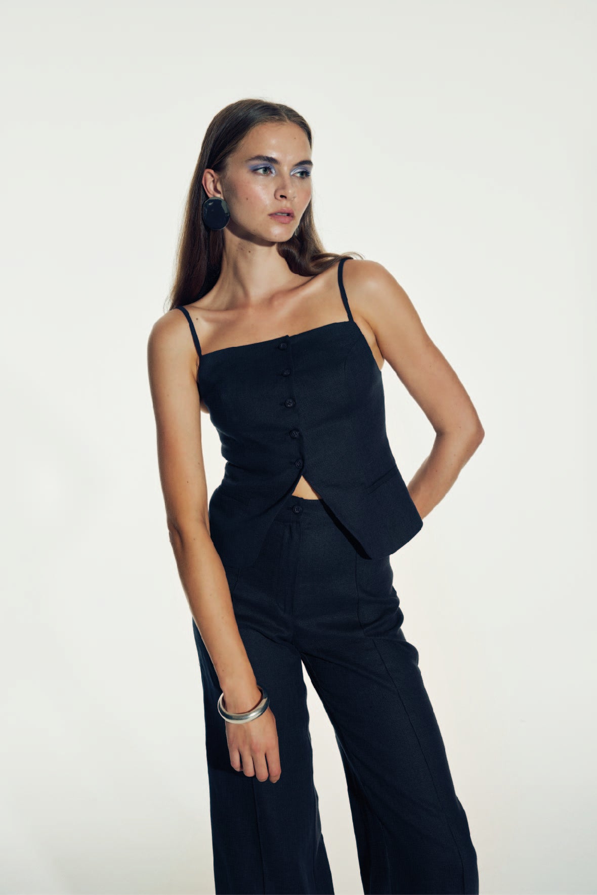 Nazlı Ceren-Millie Keten Pantolon Dark Navy-Pantolon-4-Milagron.com