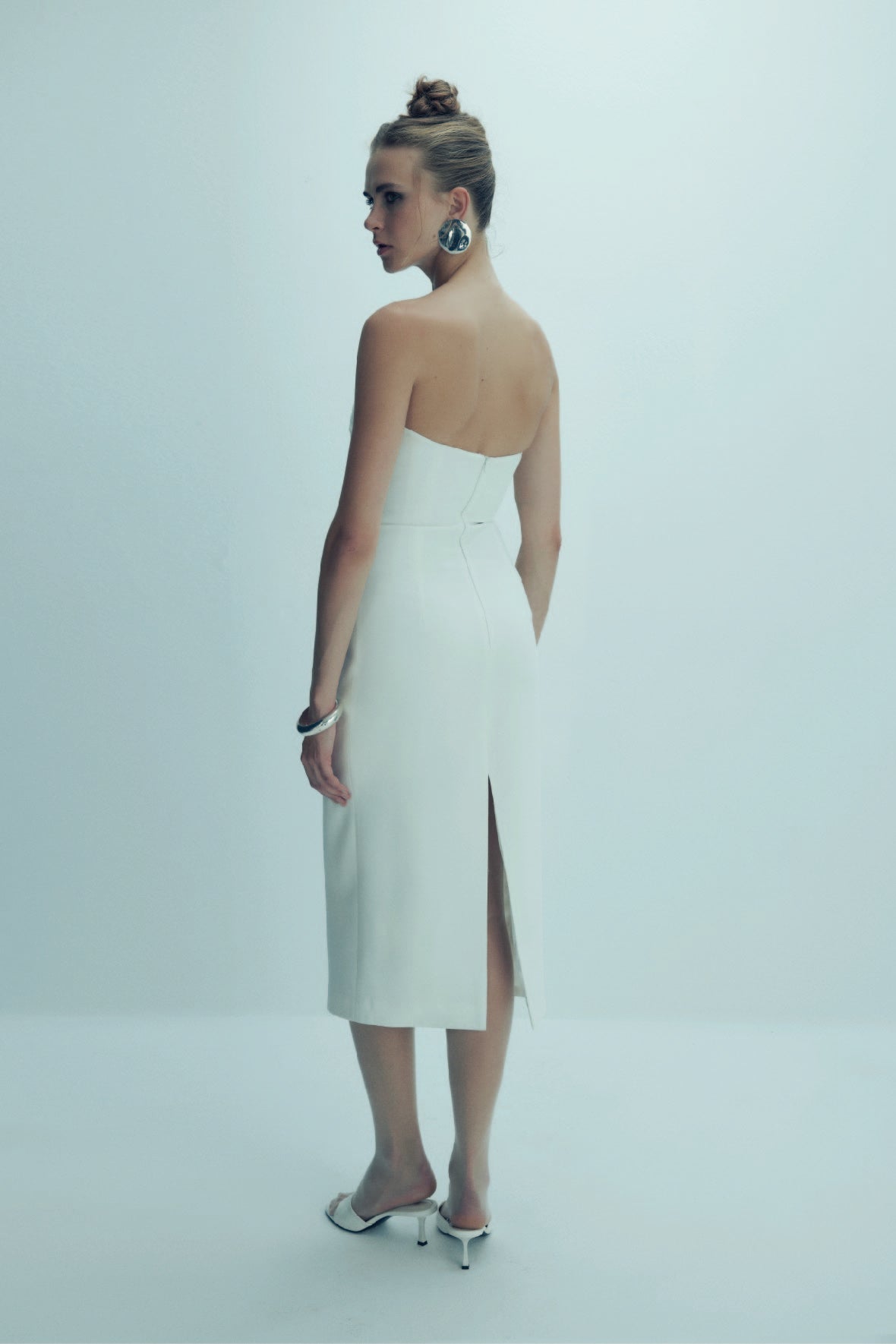 Nazlı Ceren-Miora Krep Midi Elbise Vanilla Ice-Elbise-6-Milagron.com