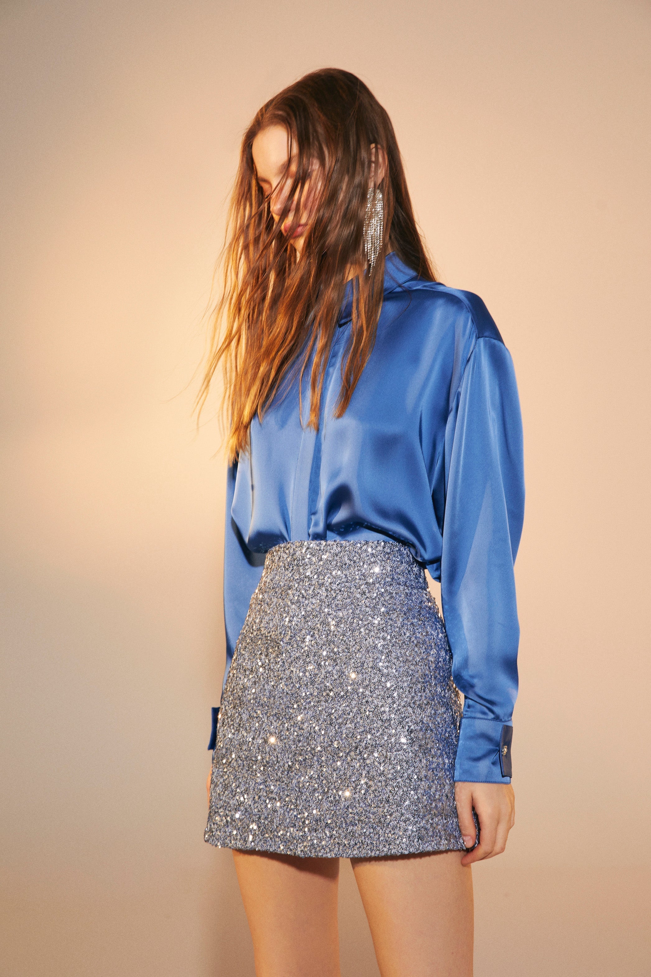 Nazlı Ceren-Ravenna Saten Gömlek French Blue-Gömlek-3-Milagron.com