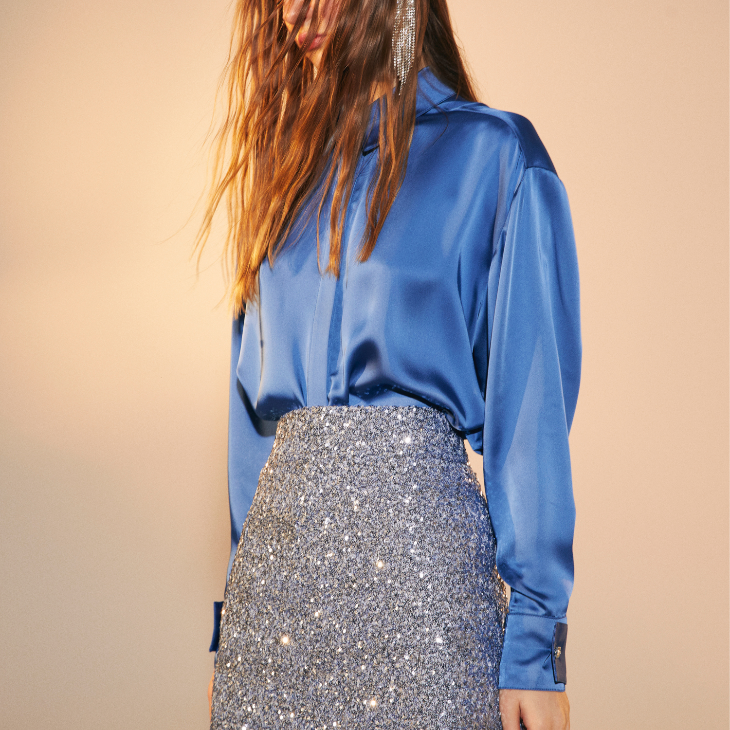 Nazlı Ceren-Ravenna Saten Gömlek French Blue-Gömlek-4-Milagron.com