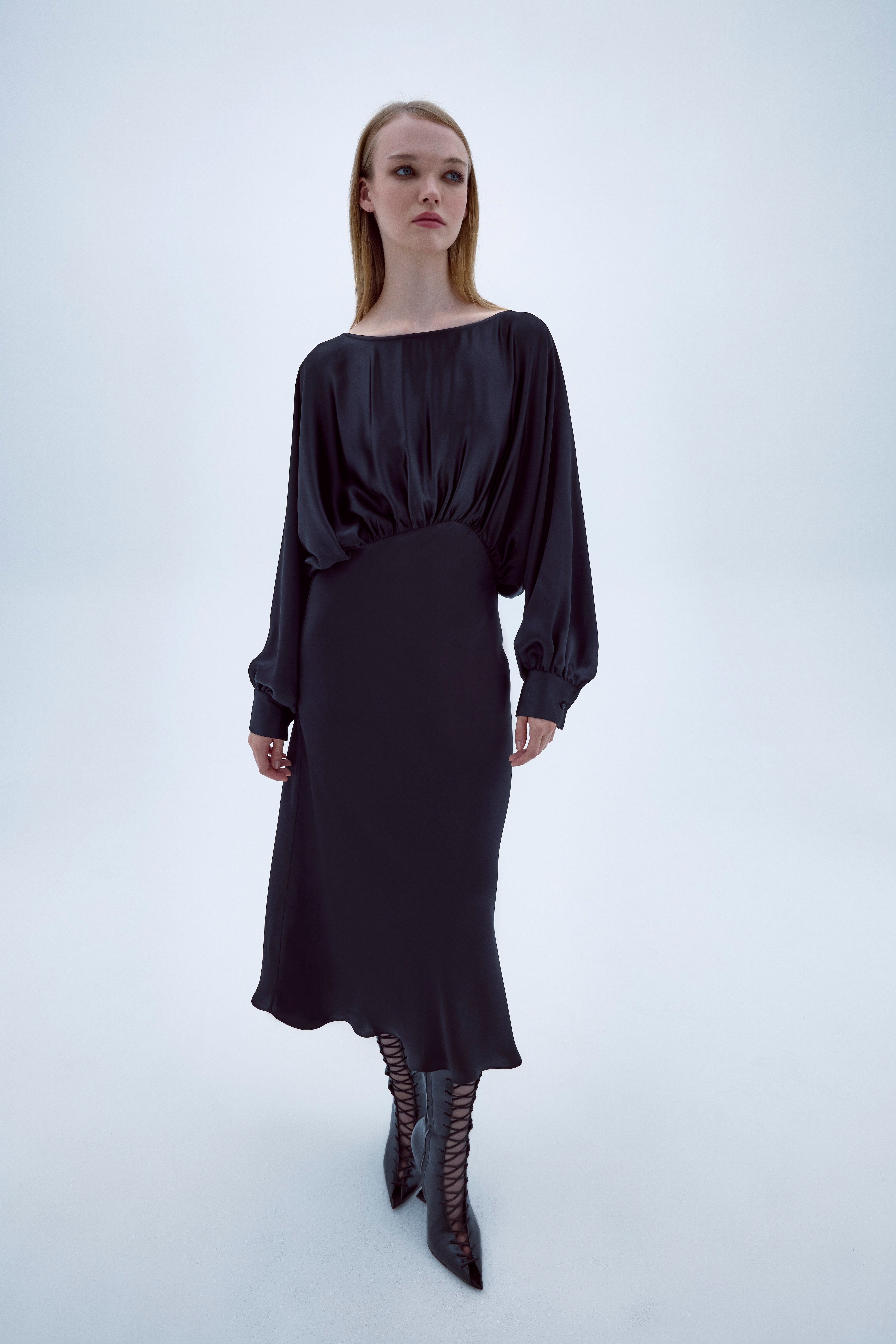 Nazlı Ceren-Rhea Saten Elbise Siyah-Elbise-3-Milagron.com