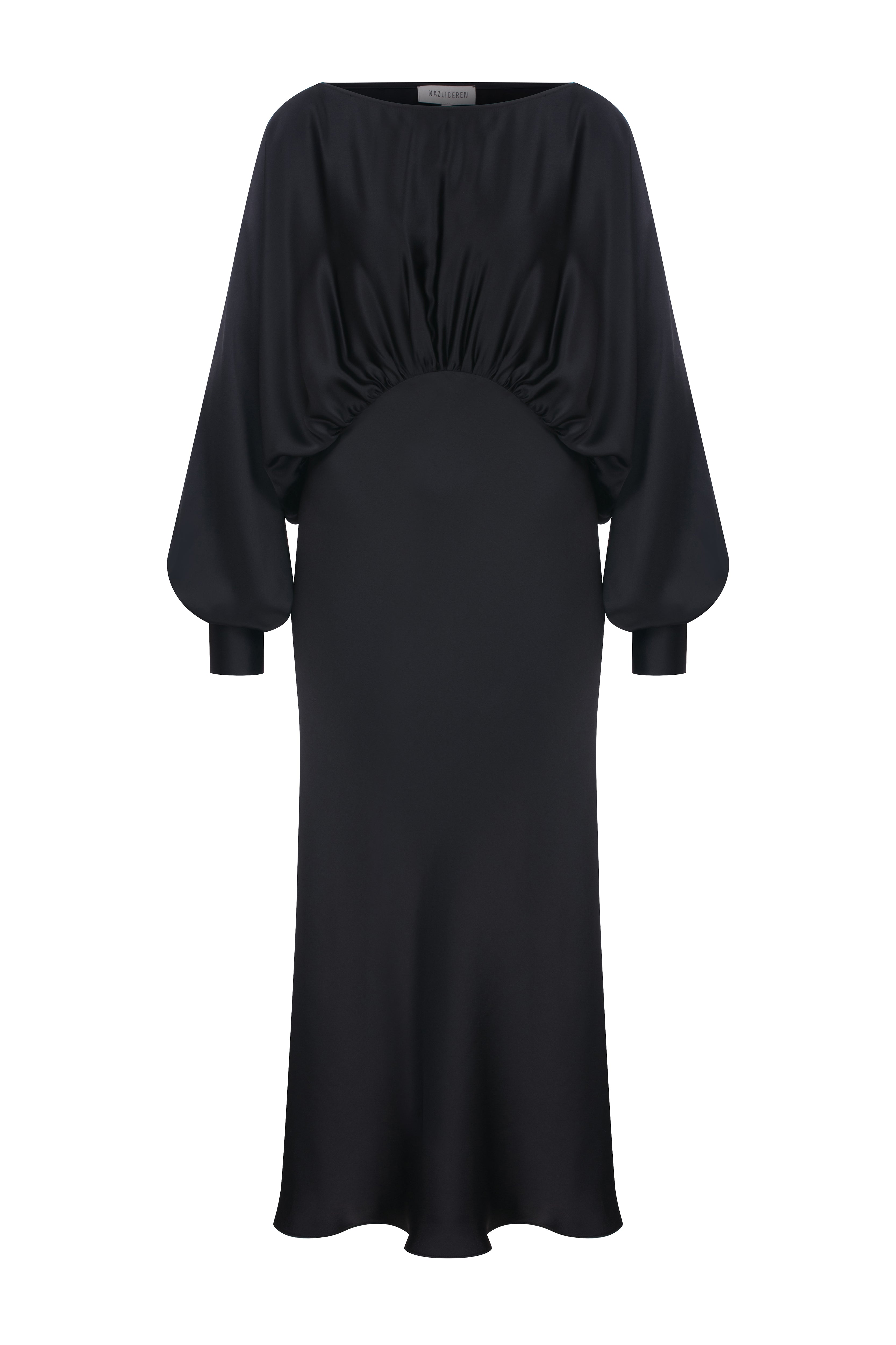 Nazlı Ceren-Rhea Saten Elbise Siyah-Elbise-6-Milagron.com