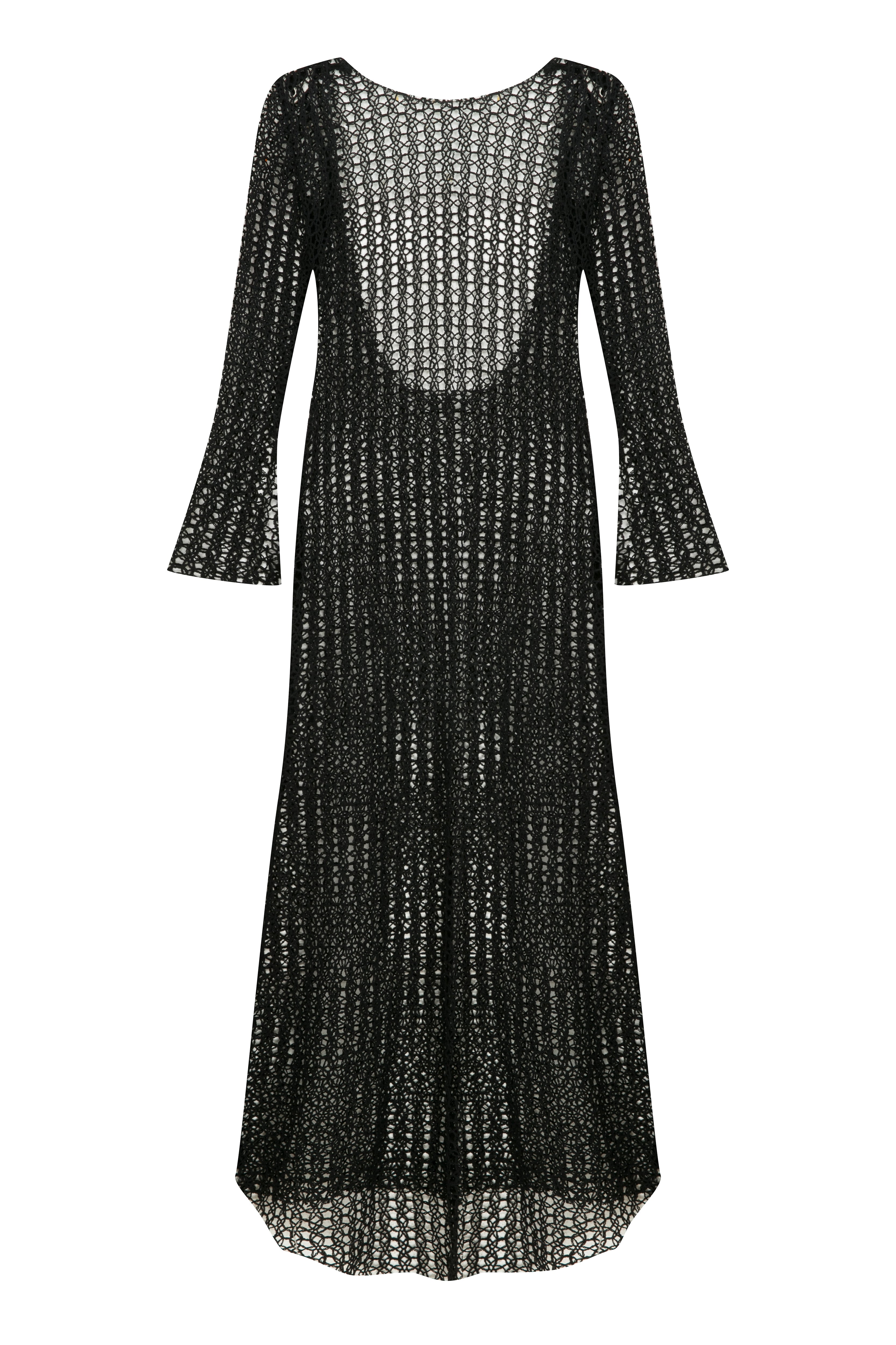 Nazlı Ceren-Riona Kroşe Sırt Dekolteli Uzun Elbise Black-Elbise-6-Milagron.com