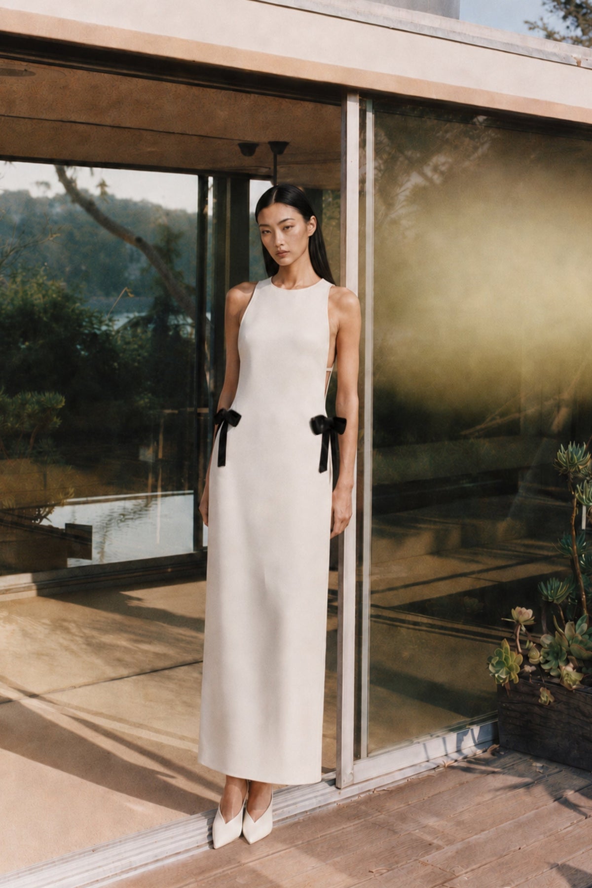 Sabine Midi Krep Elbise - Ivory Beyaz - 2