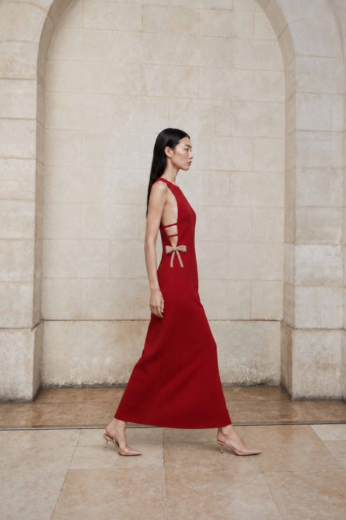Sabine Midi Krep Elbise - Paprika Kırmızı - 2