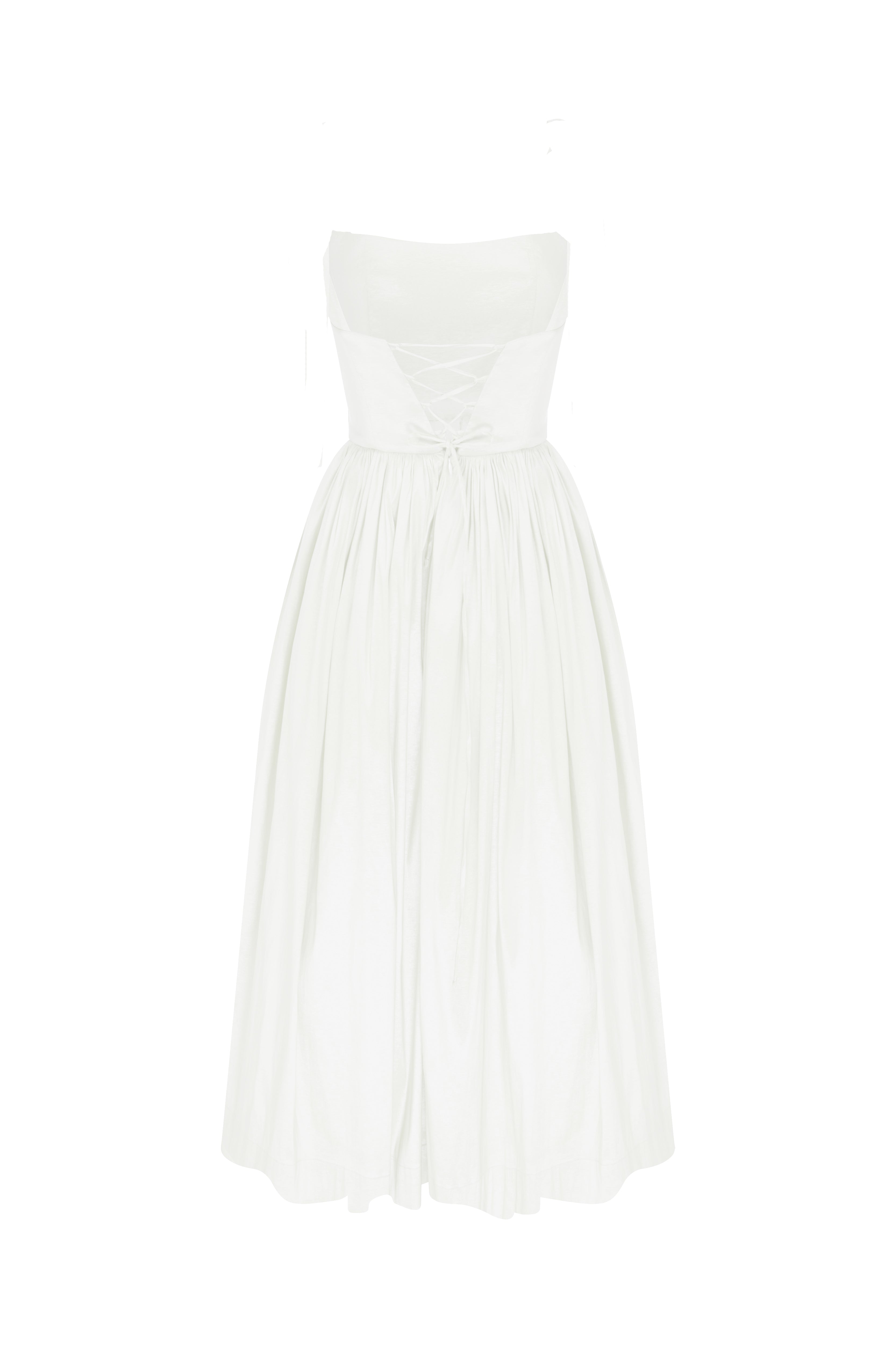 Nazlı Ceren-Sibby Straplez Midi Elbise Beyaz-Elbise-3-Milagron.com