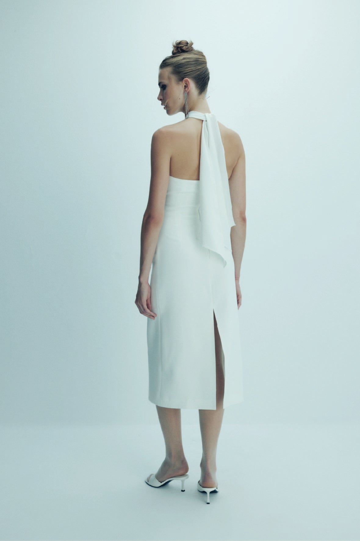 Nazlı Ceren-Viana Krep Midi Elbise Vanilla Ice-Elbise-10-Milagron.com