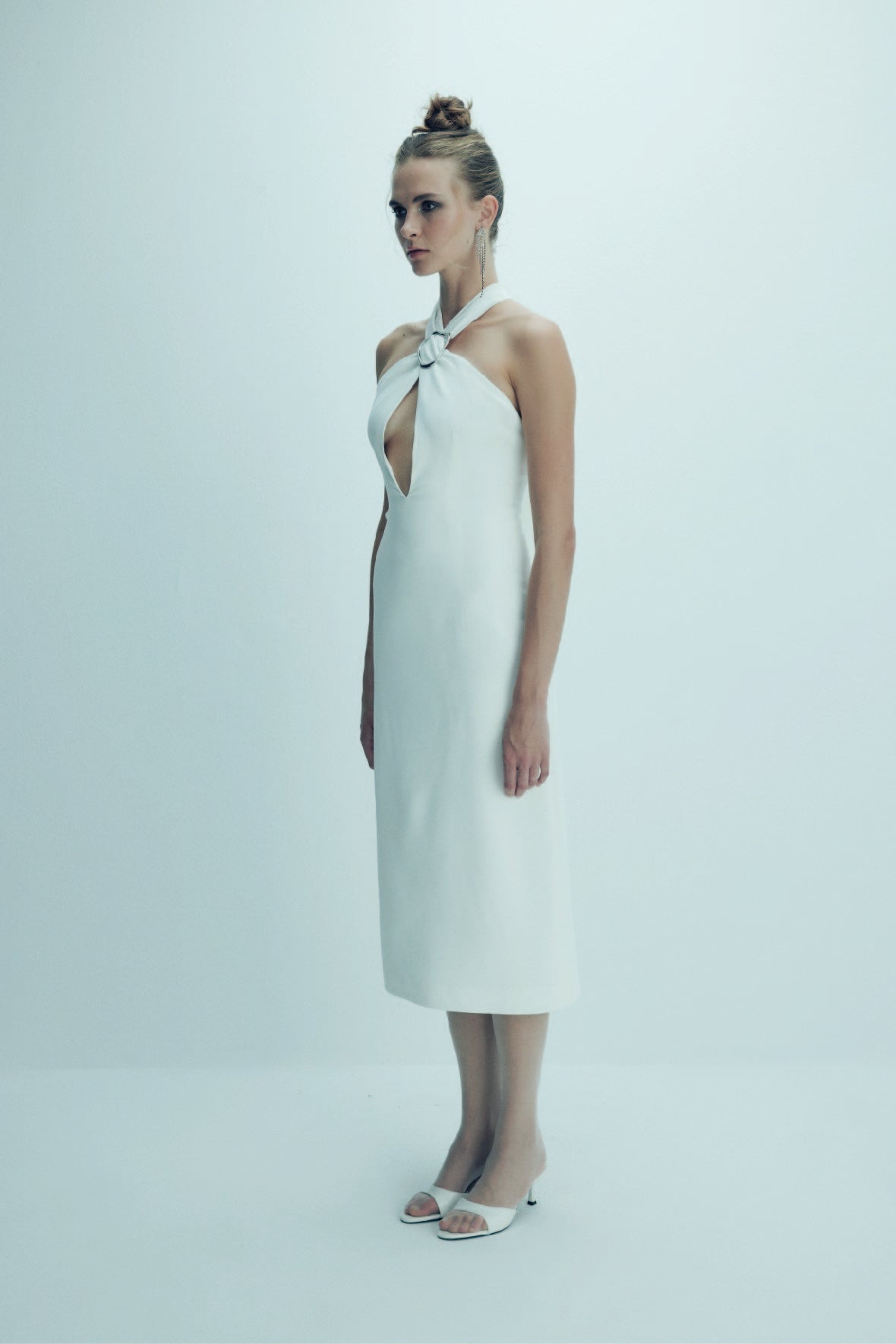 Nazlı Ceren-Viana Krep Midi Elbise Vanilla Ice-Elbise-9-Milagron.com