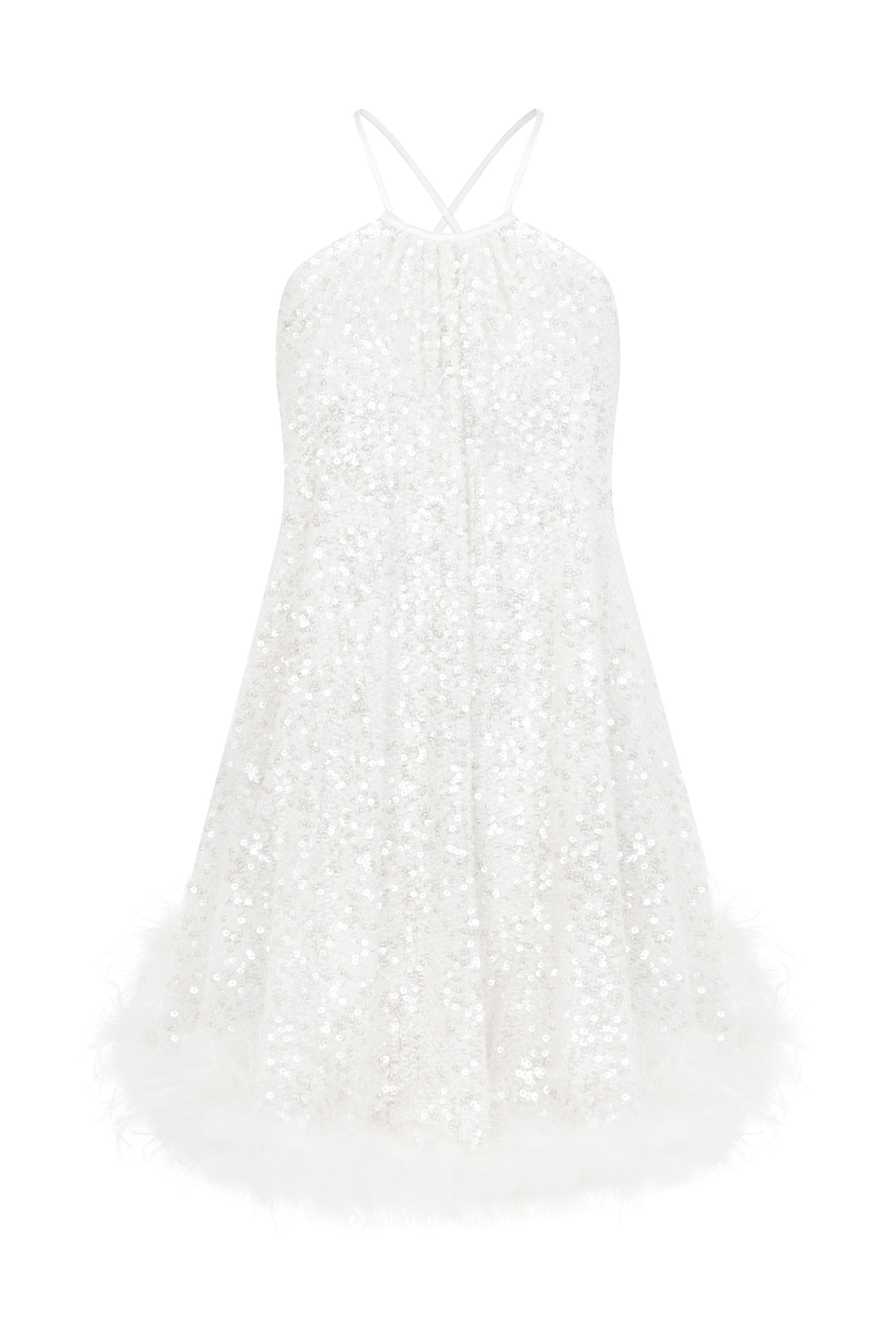 Nazlı Ceren-Yvonne Payetli Mini Elbise Crystal White-Elbise-4-Milagron.com