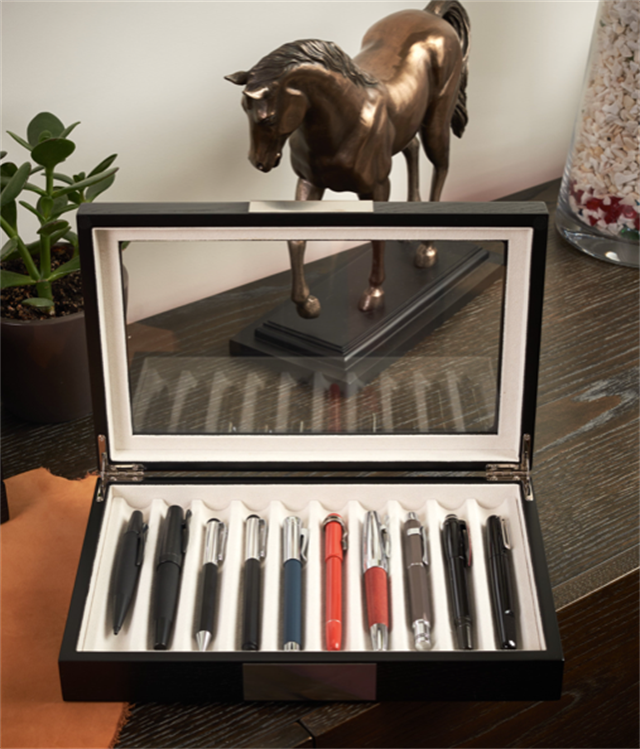 Nfp Design-Ahşap Cam Kapaklı 10'lu Kalem Kutusu Venge-Kalem Tepsisi-6-Milagron.com