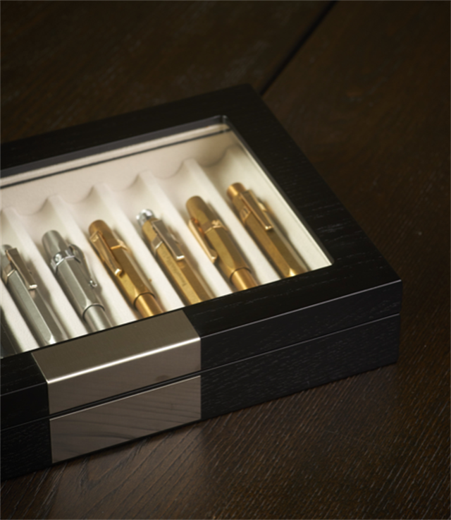 Nfp Design-Nfp Design Ahşap Cam Kapaklı 10'lu Kalem Kutusu Venge-Kalem Tepsisi-5-Milagron.com