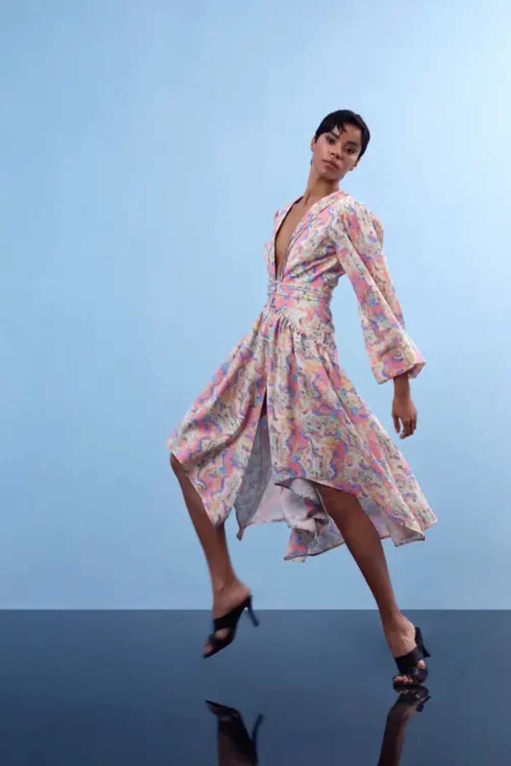 Nilgün Mirza-Önden Düğmeli̇ Asi̇metri̇k Elbi̇se-Elbise-2-Milagron.com