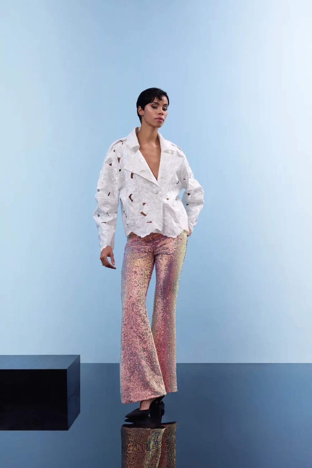 Nilgün Mirza-Parlak Payet İspanyol Paça Gli̇tter Pantolon-Pantolon-1-Milagron.com