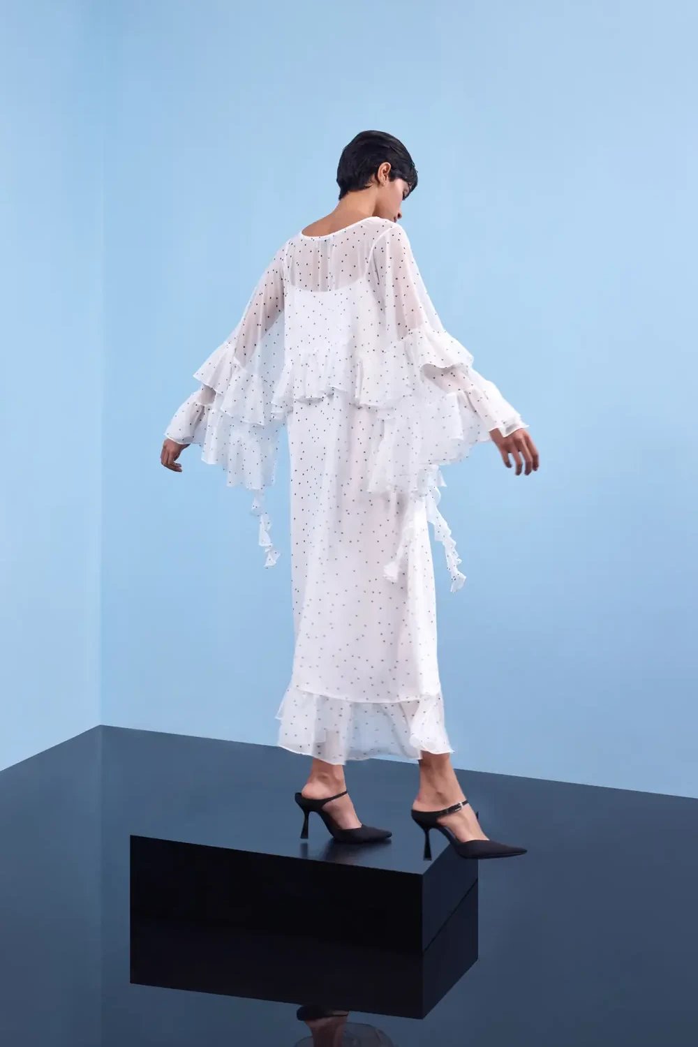 Nilgün Mirza-Puanti̇ye Baskili Şi̇fon Elbi̇se-Elbise-4-Milagron.com