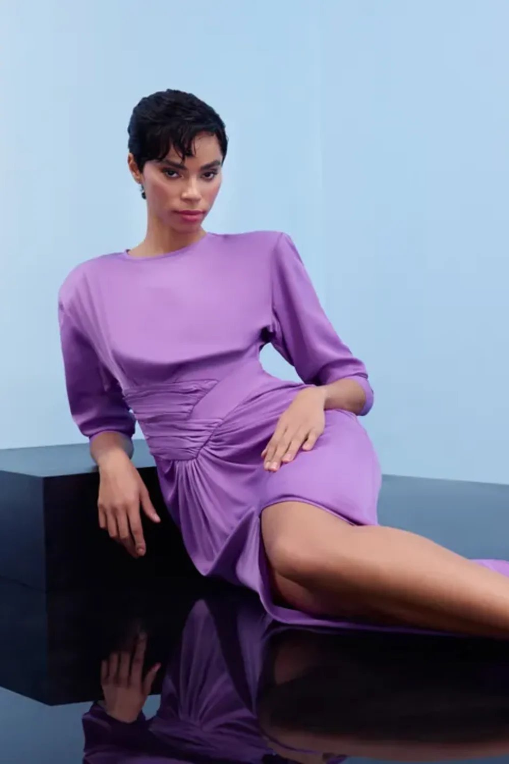 Nilgün Mirza-Vatka Kesi̇mli̇ Saten Elbi̇se-Elbise-3-Milagron.com