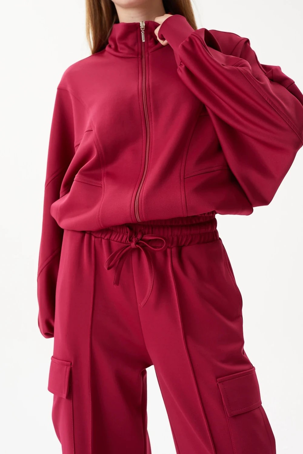 Nilgün Mirza-Vücuda Nefes Aldıran Modal Kumaş Önden Fermuarlı Eşofman Üstü-Sweatshirts & Hoodies-5-Milagron.com