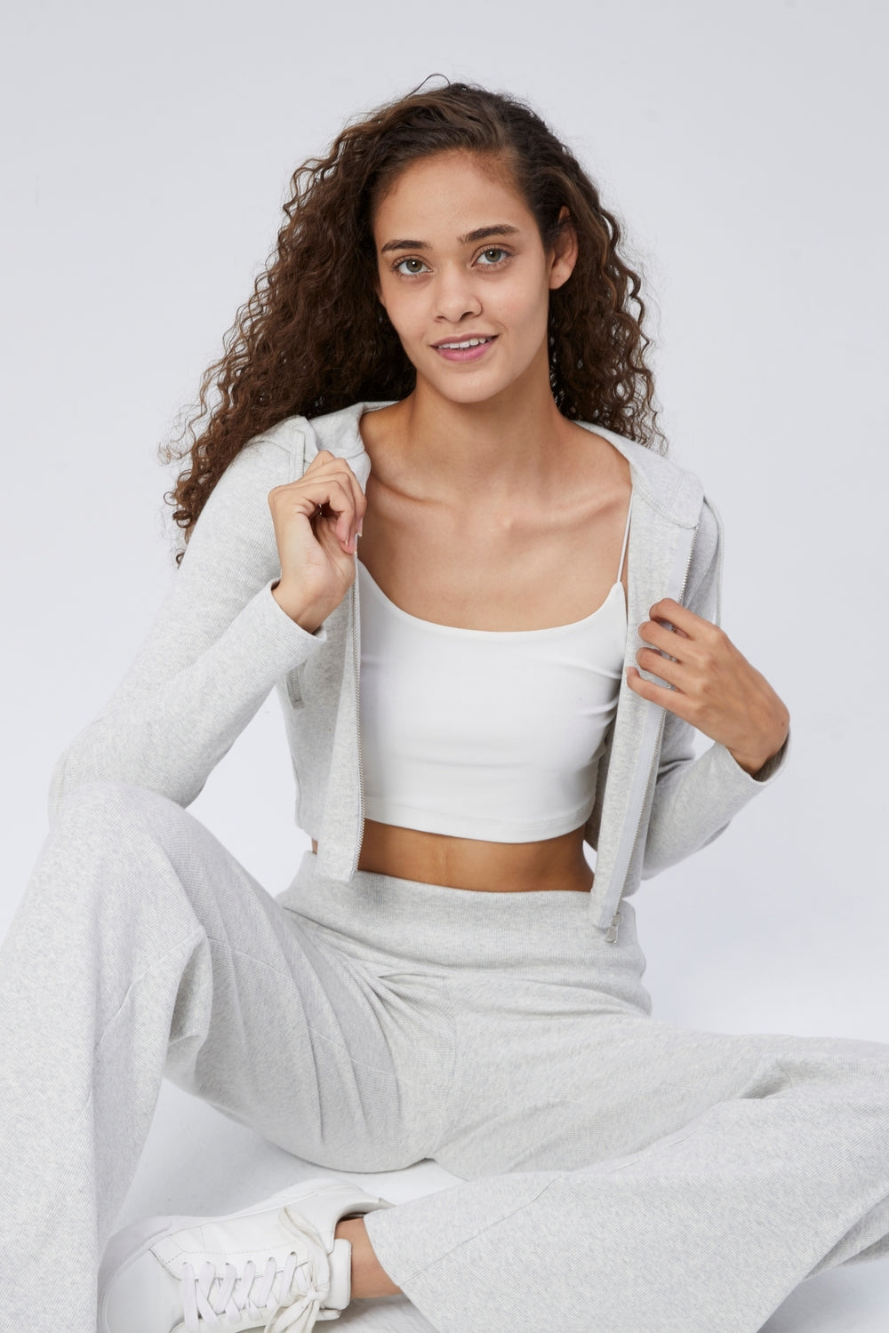 Nineteen Brand-Fermuar Kapüşonlu Kaşkorse Hırka-Sweatshirts & Hoodies-2-Milagron.com