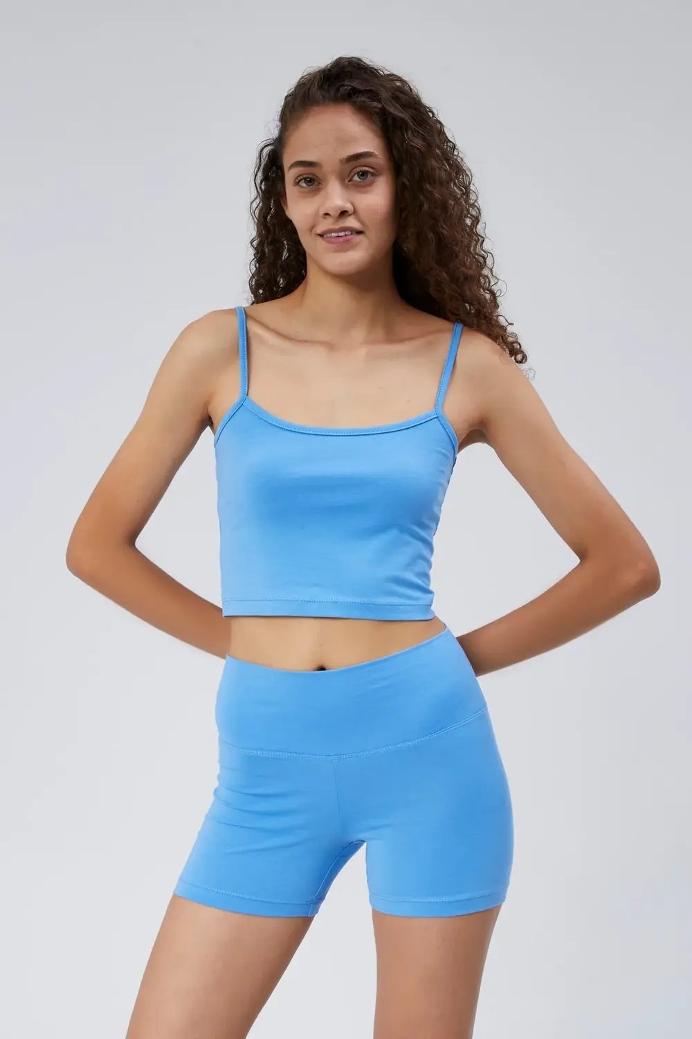 Nineteen Brand-Mini Şort & Askılı Crop Top Takım-Alt - Üst Takım-1-Milagron.com