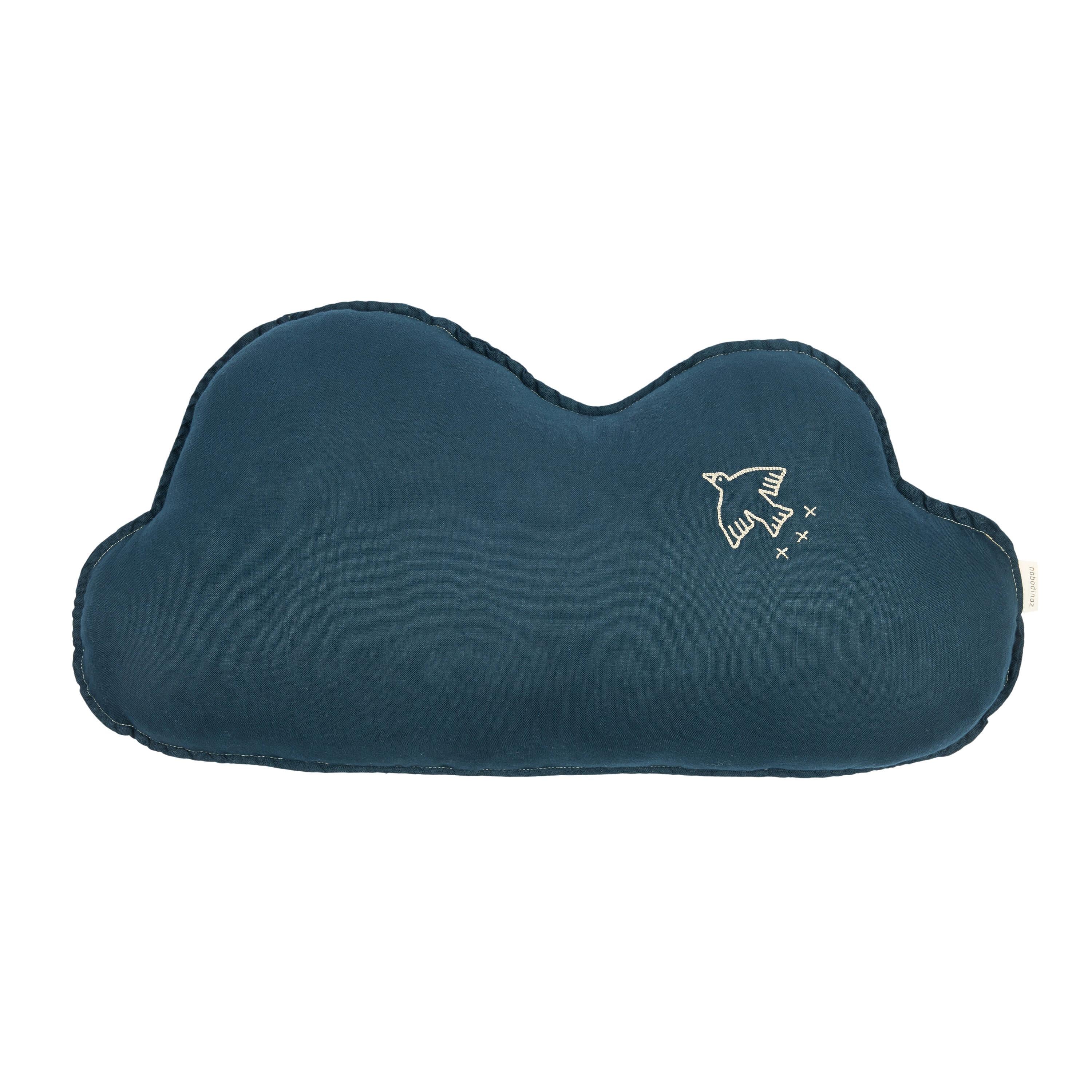 Nobodinoz İŞlemeli Fransız Keten Yastık, Cloud Deep Blue