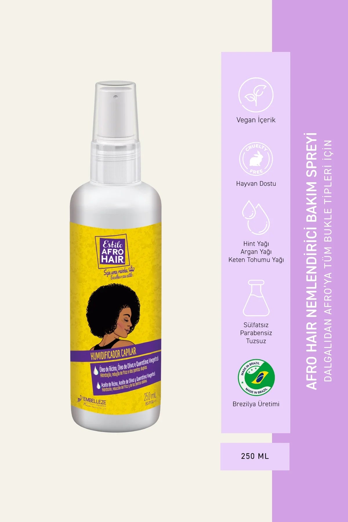 Afro Hair - Afro Kıvırcık Saçlar İçin Nemlendirici Bakım Spreyi 250ml