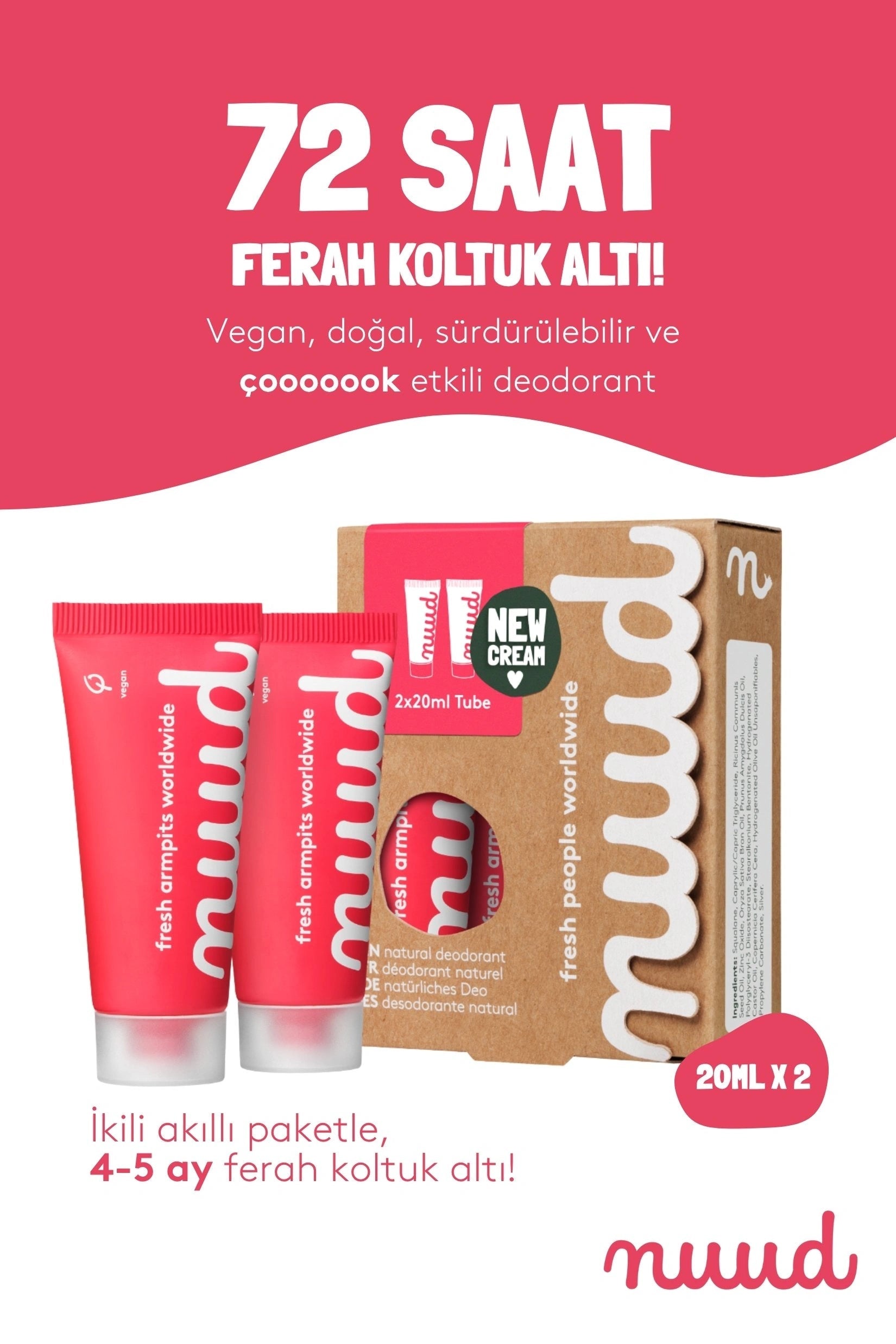 Nuud-Smarter Pack 2 x 20ml %100 Doğal Deodorant Krem, Ter Kokusu Önleyici (4, 5 Ay), Vegan, Kokusuz, Alüminyum İçermez (İkili Set)-Deodorant-2-Milagron.com