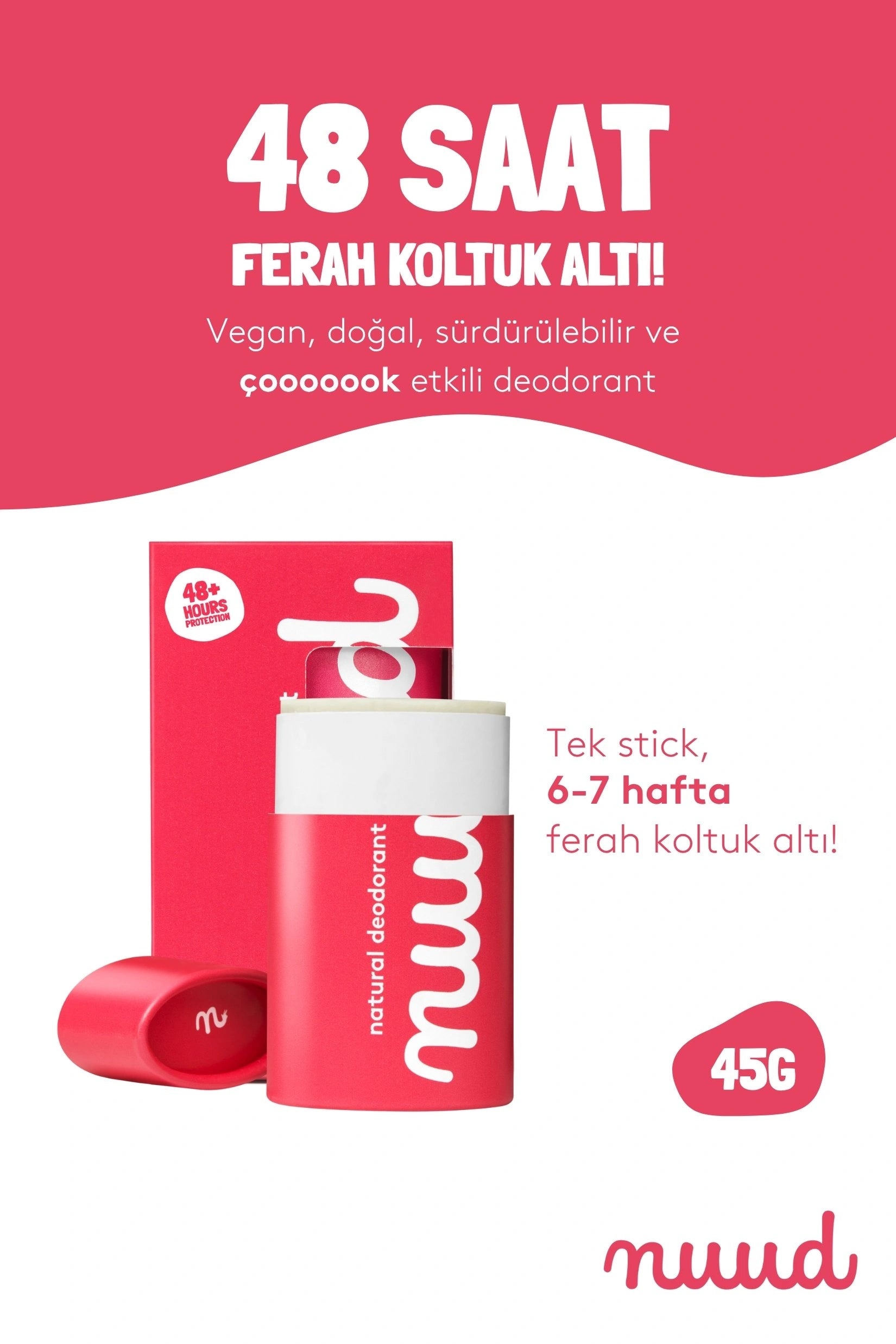 Nuud-The Stick 45g %100 Doğal Deodorant Stick, Ter Kokusu Önleyici (6,7 Hafta), Vegan, Kokusuz, Alüminyum İçermez-Deodorant-2-Milagron.com