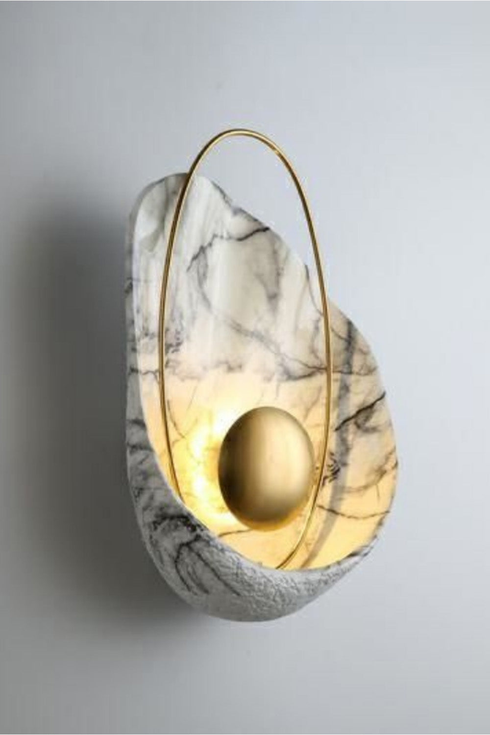 OBJEXOM-İstiridye Mermer Beyaz Duvar Apliği-Aplik-1-Milagron.com