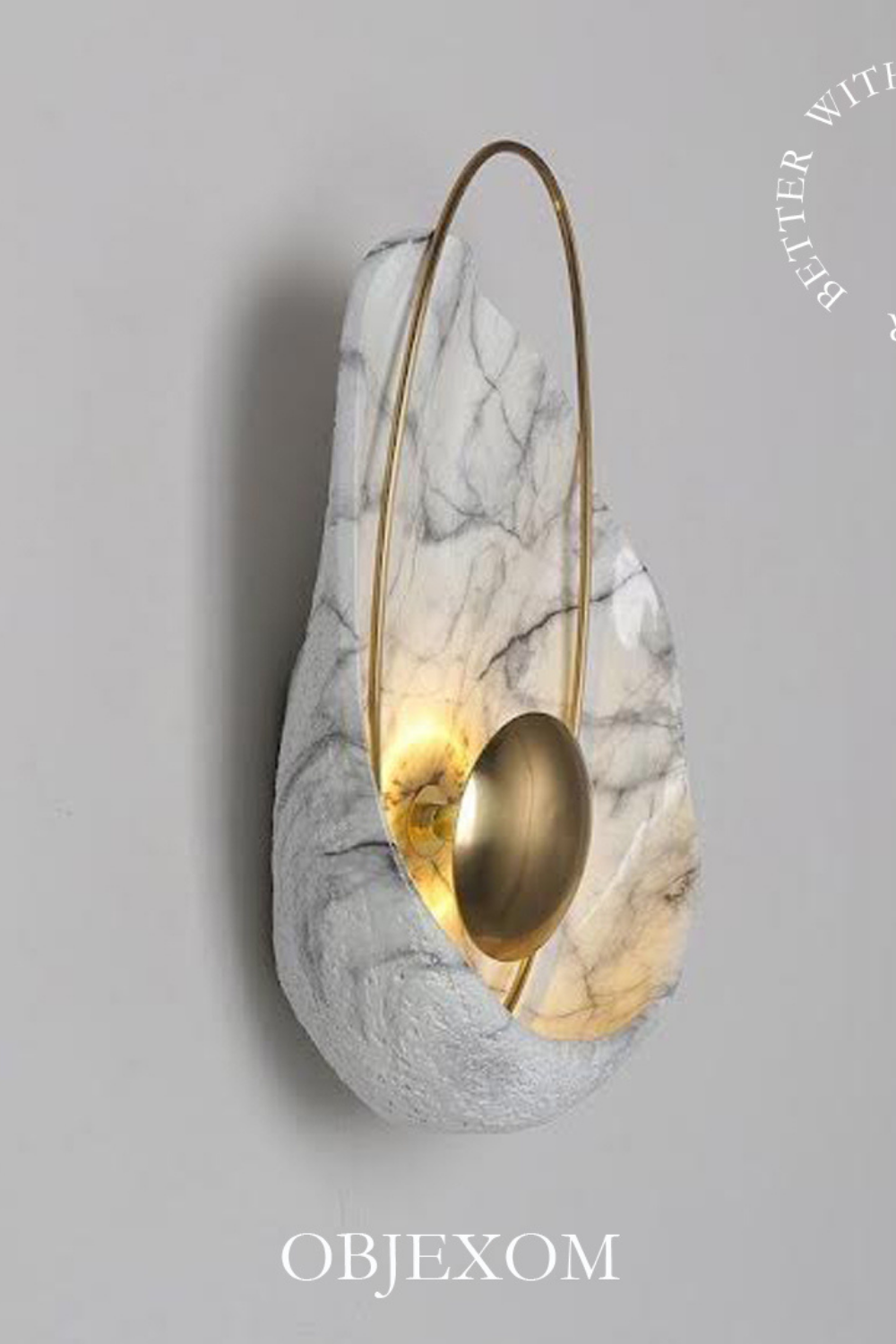 OBJEXOM-İstiridye Mermer Beyaz Duvar Apliği-Aplik-2-Milagron.com