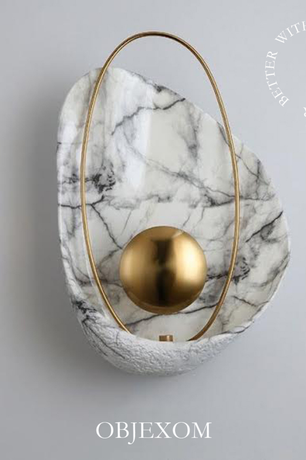 OBJEXOM-İstiridye Mermer Beyaz Duvar Apliği-Aplik-3-Milagron.com