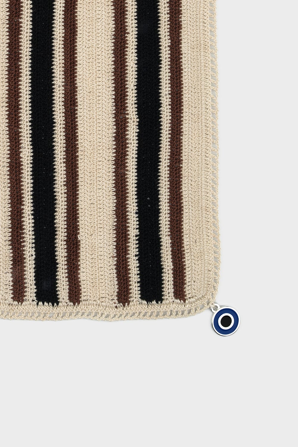 OHM Handmade-Bej Kahverengi Siyah Stripes El İşi Dantel Örtü-Dantel Örtüler-2-Milagron.com