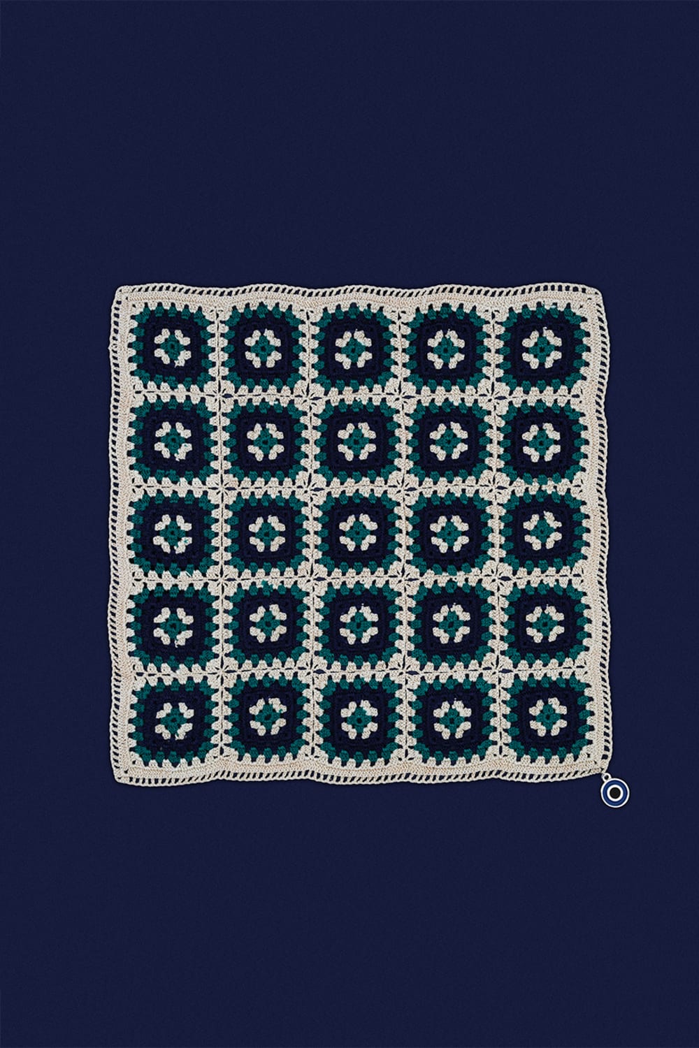 OHM Handmade-Bej Yeşil Lacivert Granny El İşi Dantel Örtü-Dantel Örtüler-1-Milagron.com