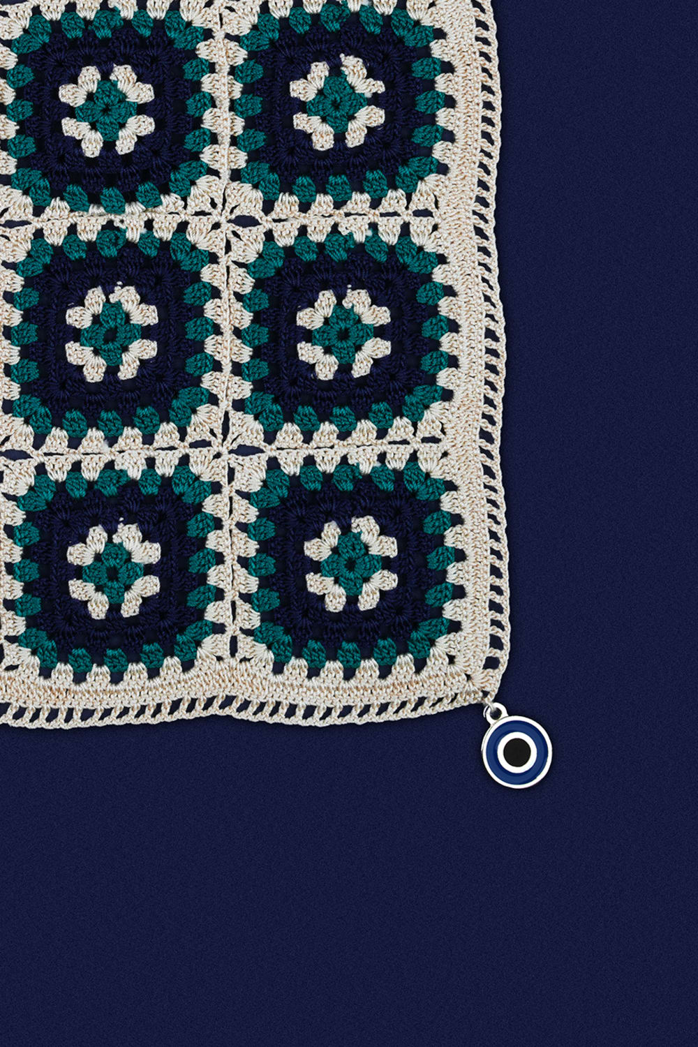 OHM Handmade-Bej Yeşil Lacivert Granny El İşi Dantel Örtü-Dantel Örtüler-2-Milagron.com