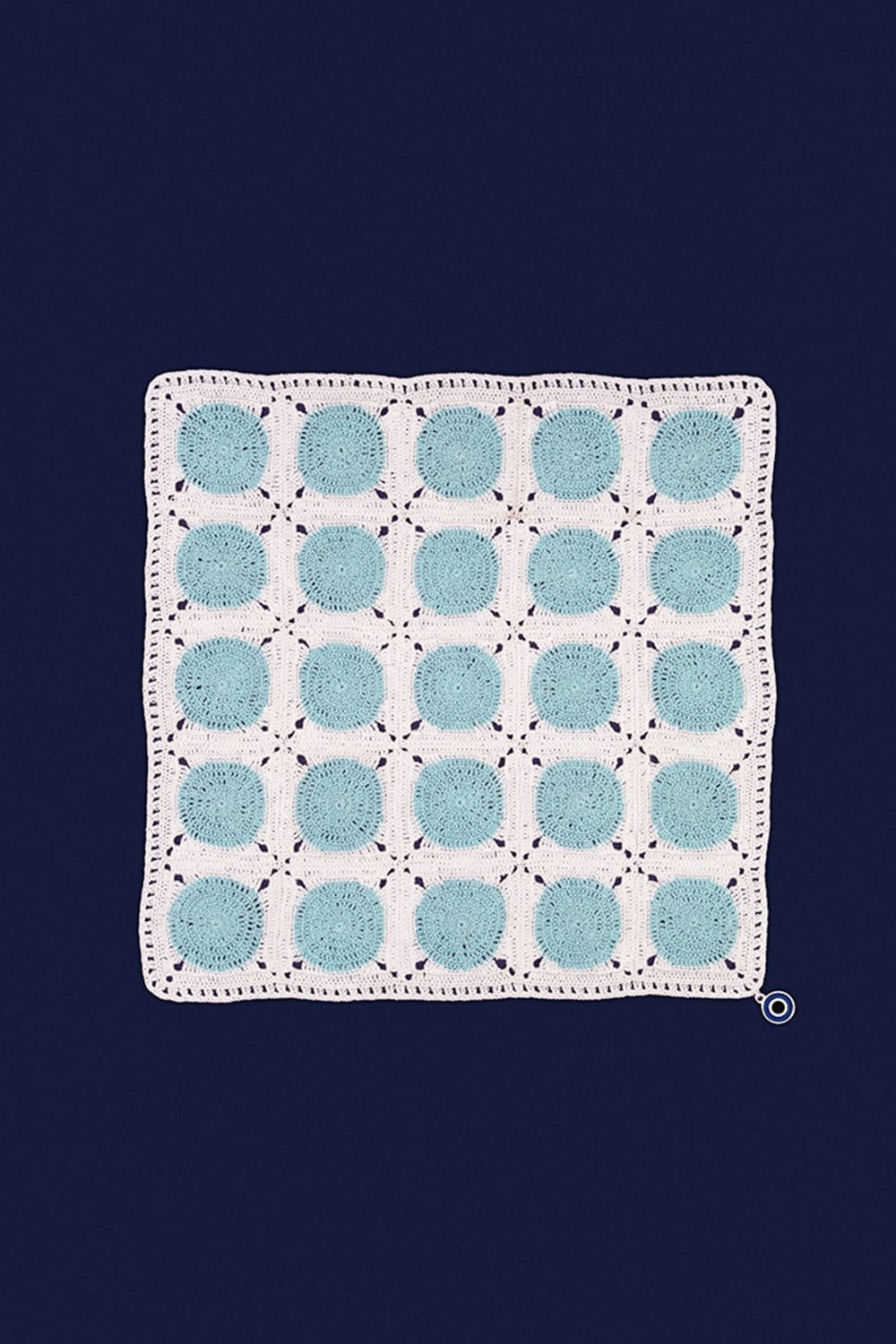 OHM Handmade-Beyaz Mavi Dots El İşi Dantel Örtü-Dantel Örtüler-1-Milagron.com