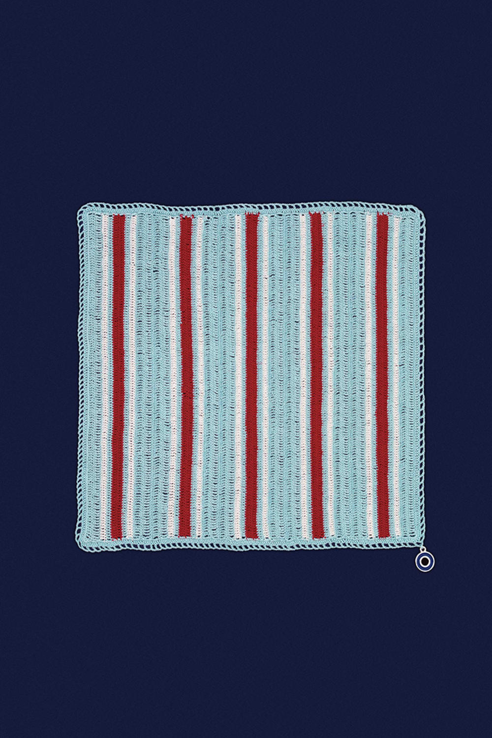 OHM Handmade-Beyaz Mavi Kırmızı Multi Stripes El İşi Dantel Örtü-Dantel Örtüler-1-Milagron.com