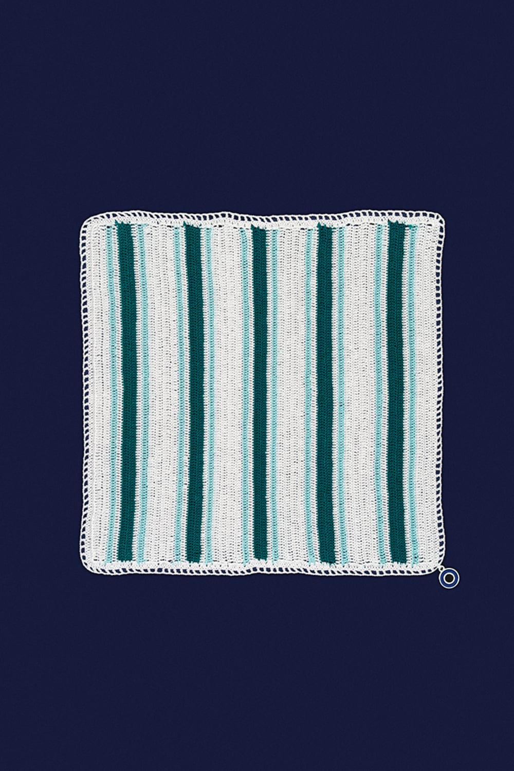 OHM Handmade-Beyaz Mavi Yeşil Stripes El İşi Dantel Örtü-Dantel Örtüler-1-Milagron.com