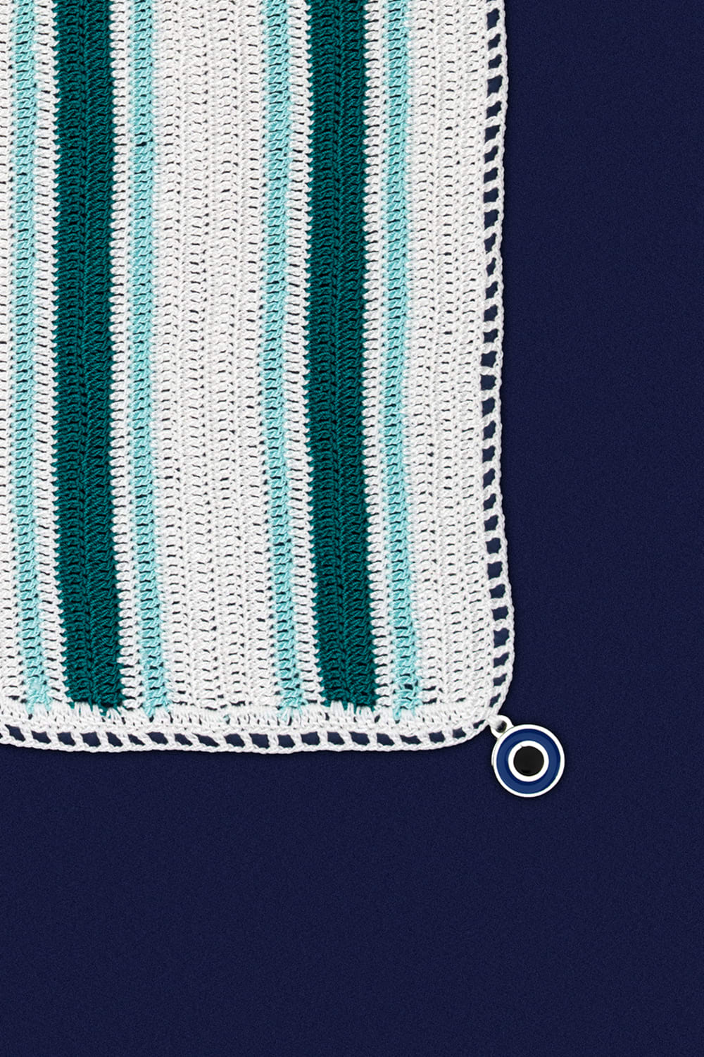 OHM Handmade-Beyaz Mavi Yeşil Stripes El İşi Dantel Örtü-Dantel Örtüler-2-Milagron.com