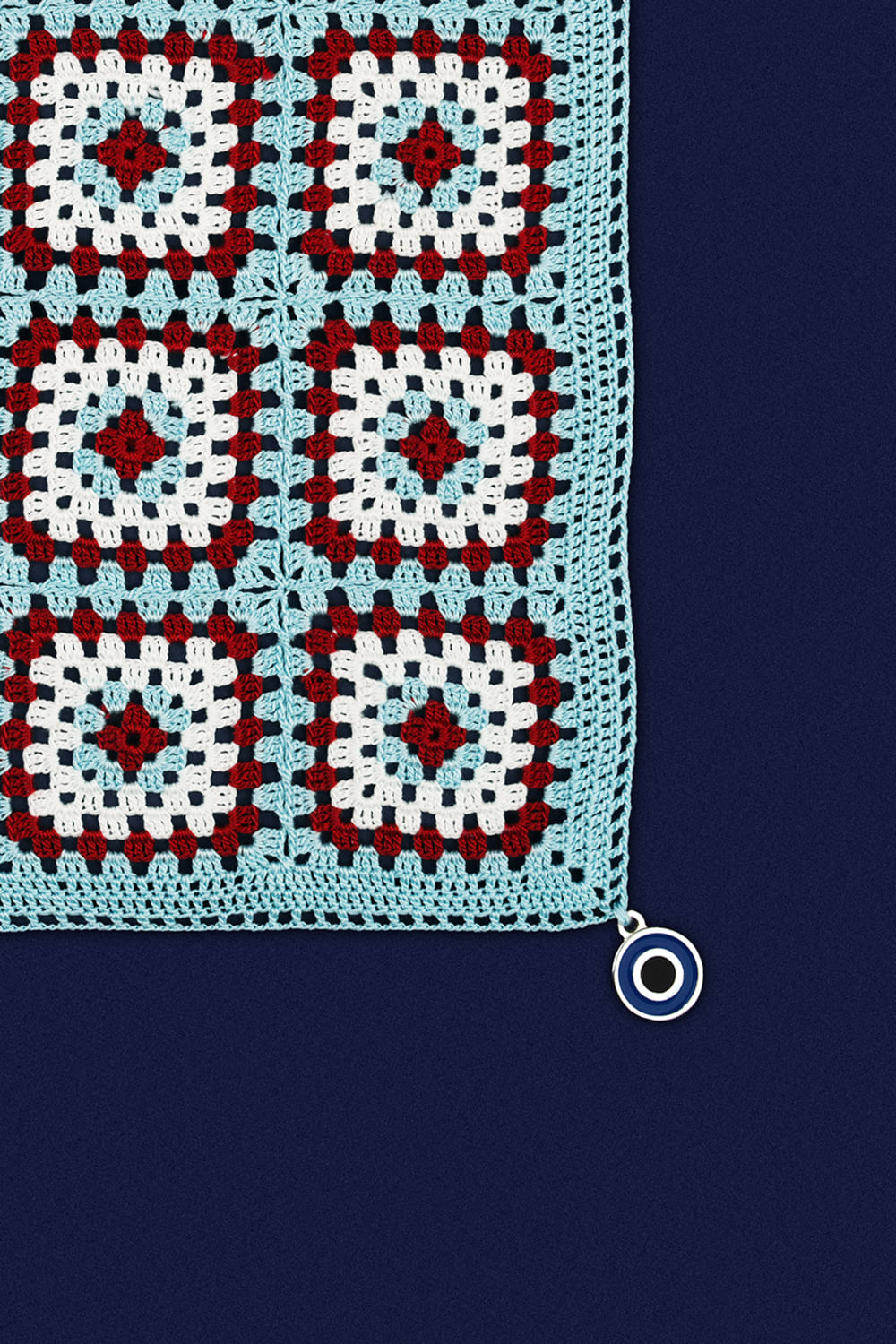 OHM Handmade-Mavi Kırmızı Beyaz Granny El İşi Dantel Örtü-Dantel Örtüler-2-Milagron.com