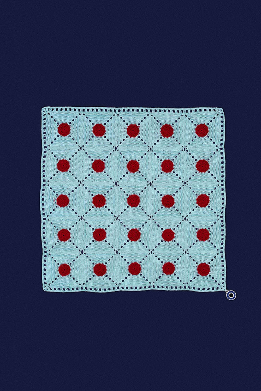 OHM Handmade-Mavi Kırmızı Tiny Dots El İşi Dantel Örtü-Dantel Örtüler-1-Milagron.com