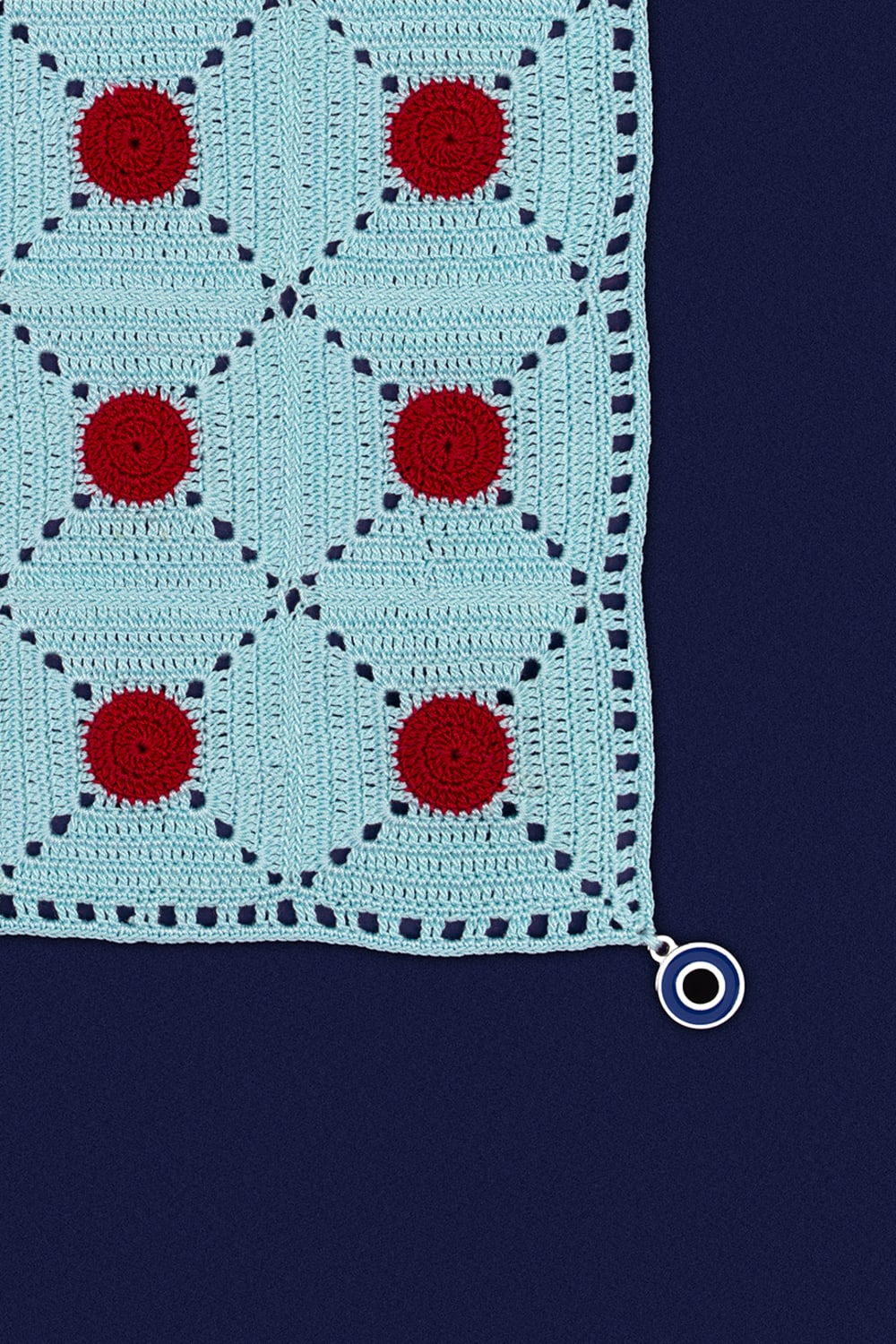 OHM Handmade-Mavi Kırmızı Tiny Dots El İşi Dantel Örtü-Dantel Örtüler-2-Milagron.com