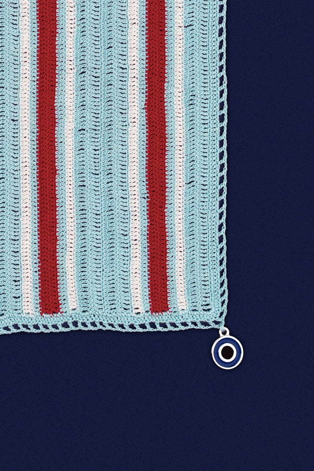 OHM Handmade-Mavi Krem Kırmızı Stripes El İşi Dantel Örtü-Dantel Örtüler-2-Milagron.com