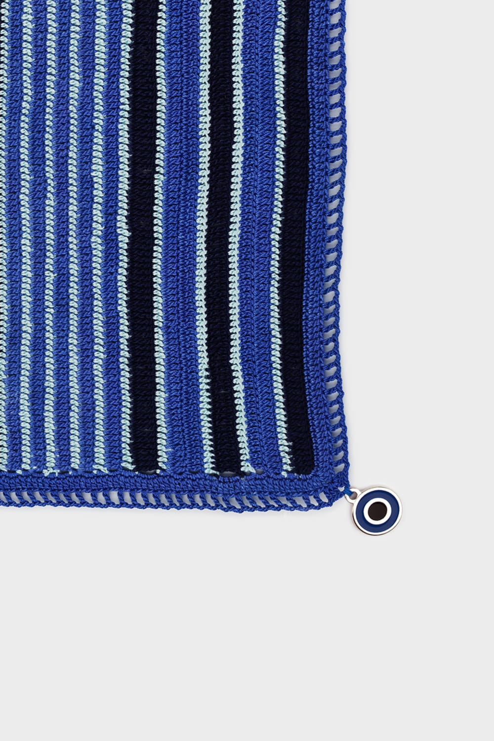 OHM Handmade-Saks Mavi Lacivert Multi Stripes El İşi Dantel Örtü-Dantel Örtüler-2-Milagron.com