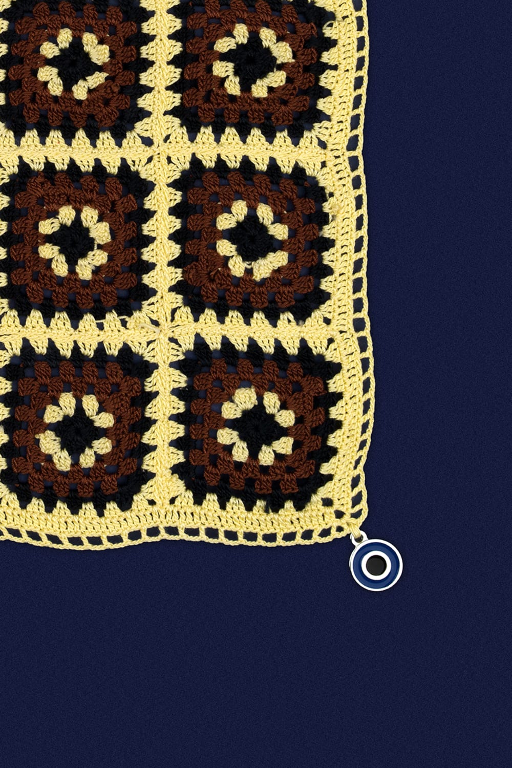 OHM Handmade-Sarı Siyah Kahverengi Granny El İşi Dantel Örtü-Dantel Örtüler-2-Milagron.com