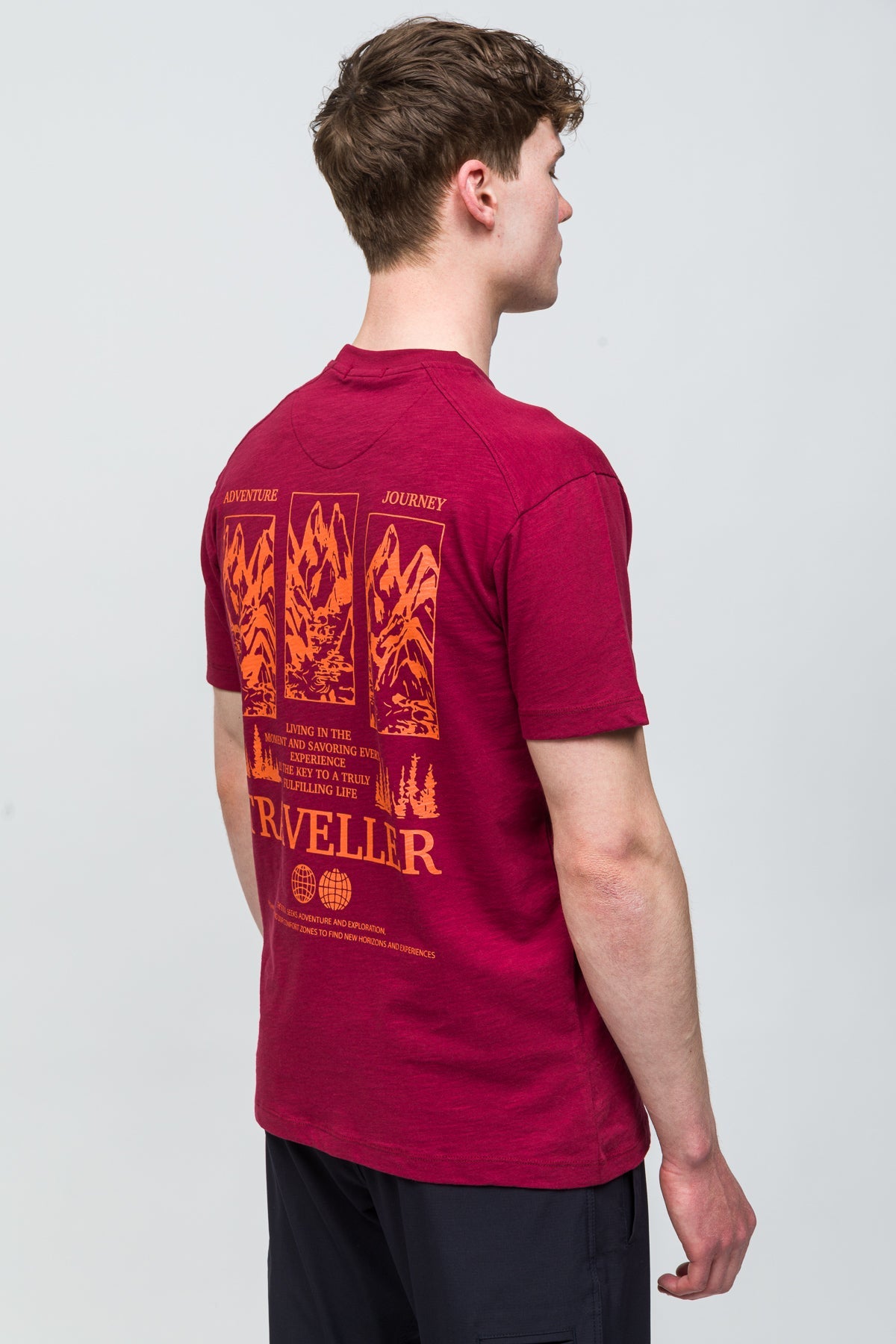 Traveller T-Shirt %100 Pamuk Printed - Bordo