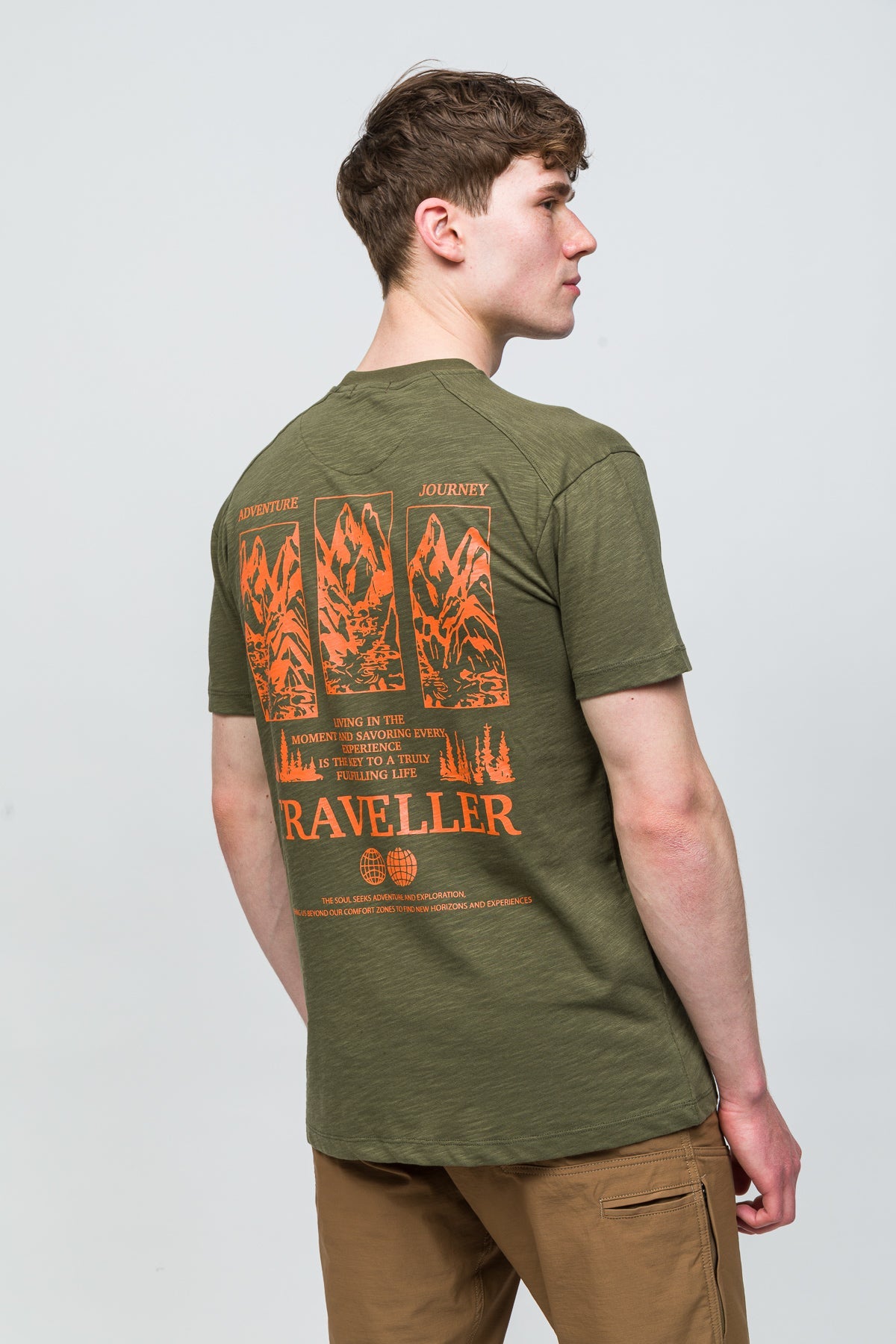 Traveller T-Shirt %100 Pamuk Printed - Haki
