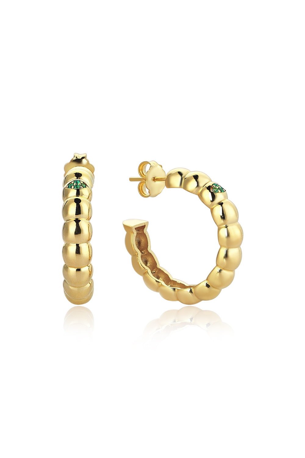 Odda75-Altın Kaplama 925 Ayar Gümüş Füreya Large Küpe Yeşil-Küpe-1-Milagron.com