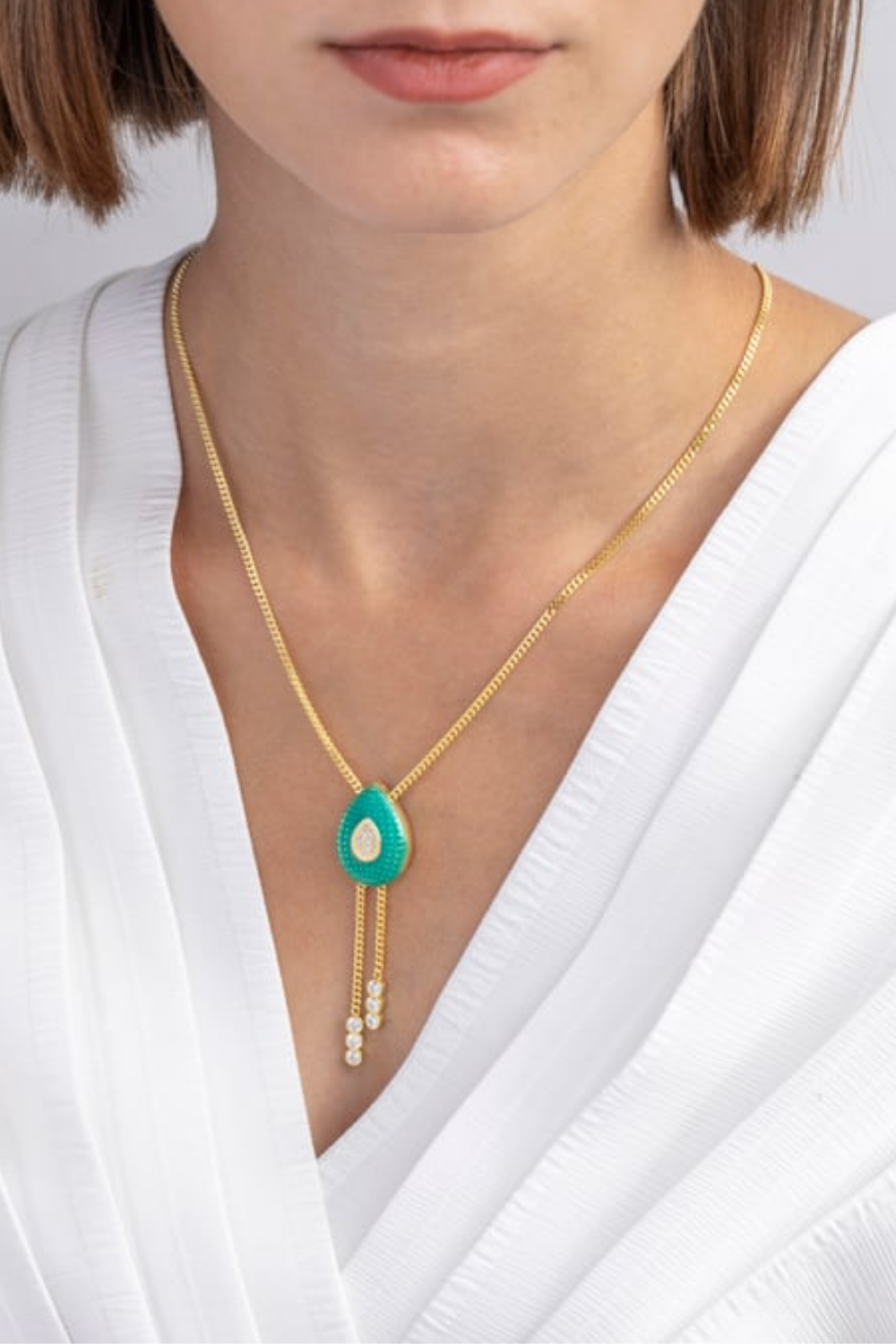 Odda75-Altın Kaplama 925 Ayar Gümüş Yeşil Salma Kolye-Kolye-2-Milagron.com