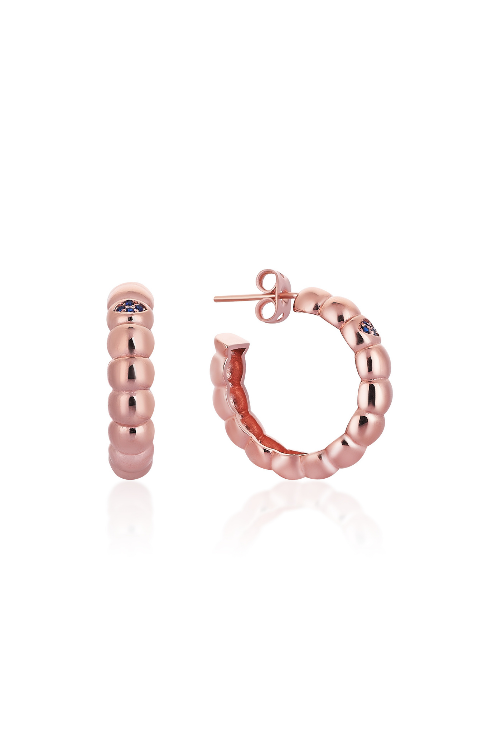 Odda75-Rose Altın Kaplama 925 Ayar Gümüş Füreya Large Küpe Lacivert-Küpe-1-Milagron.com