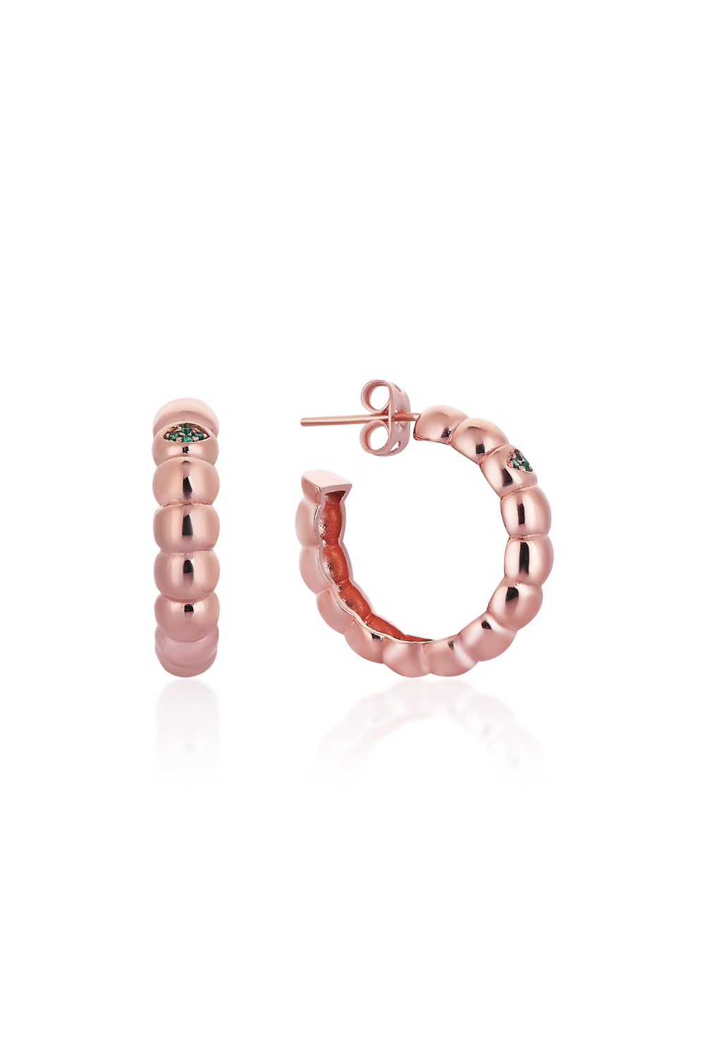 Odda75-Rose Altın Kaplama 925 Ayar Gümüş Füreya Large Küpe Yeşil-Küpe-1-Milagron.com