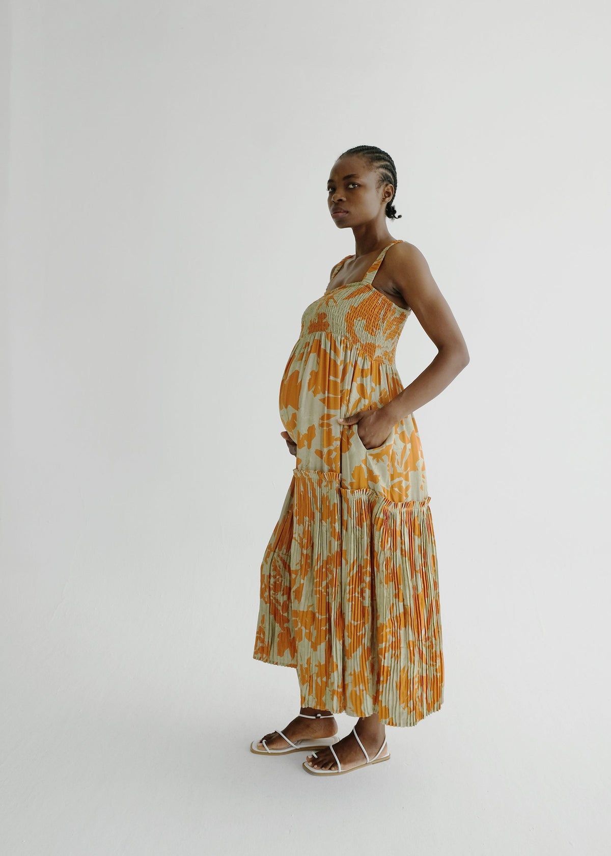 Oh Seven Days-Brea Hamile Elbisesi, Turuncu Desenli-Elbise-1-Milagron.com