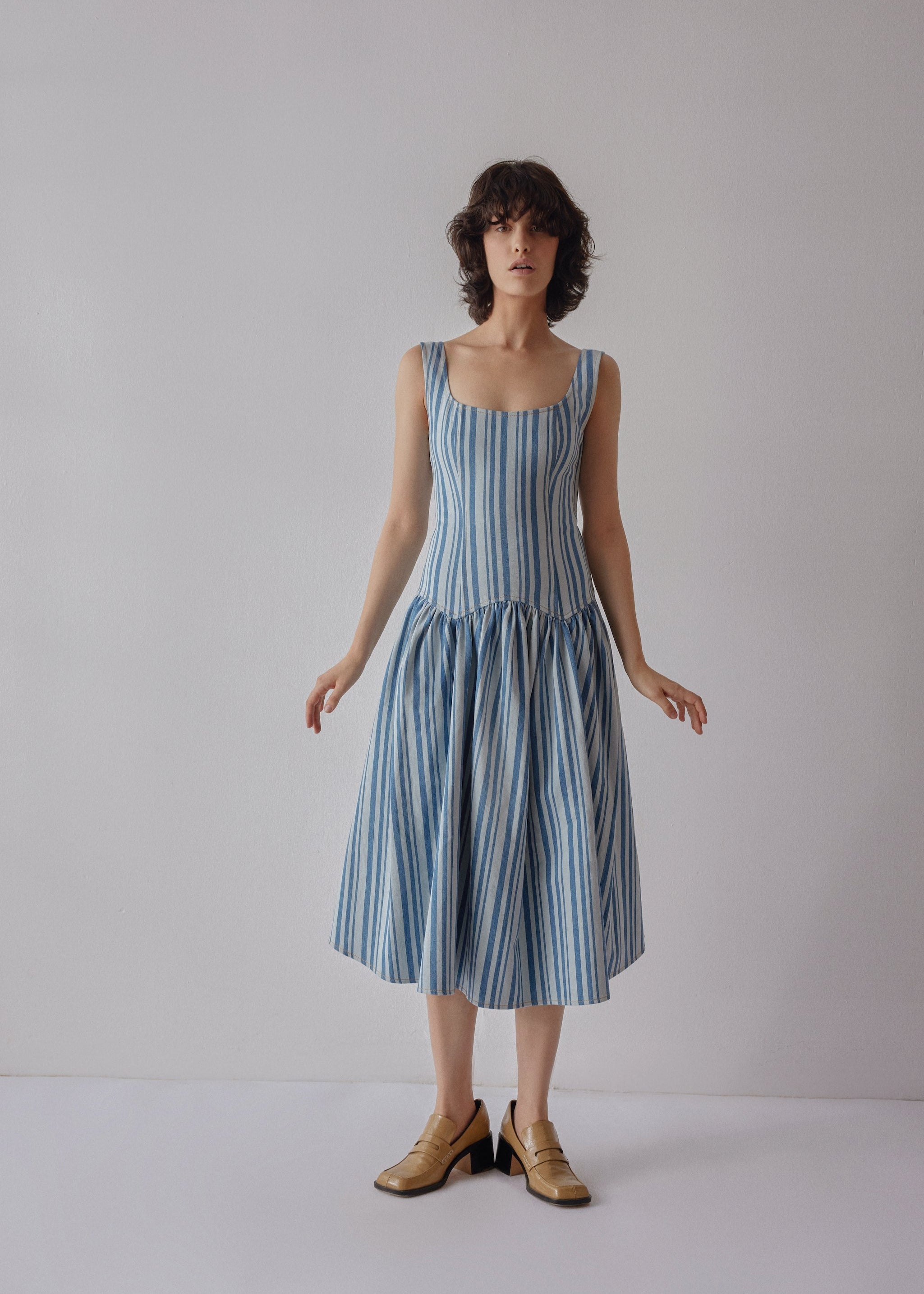 Oh Seven Days-Danielle Dress Striped Denim-1-Milagron.com